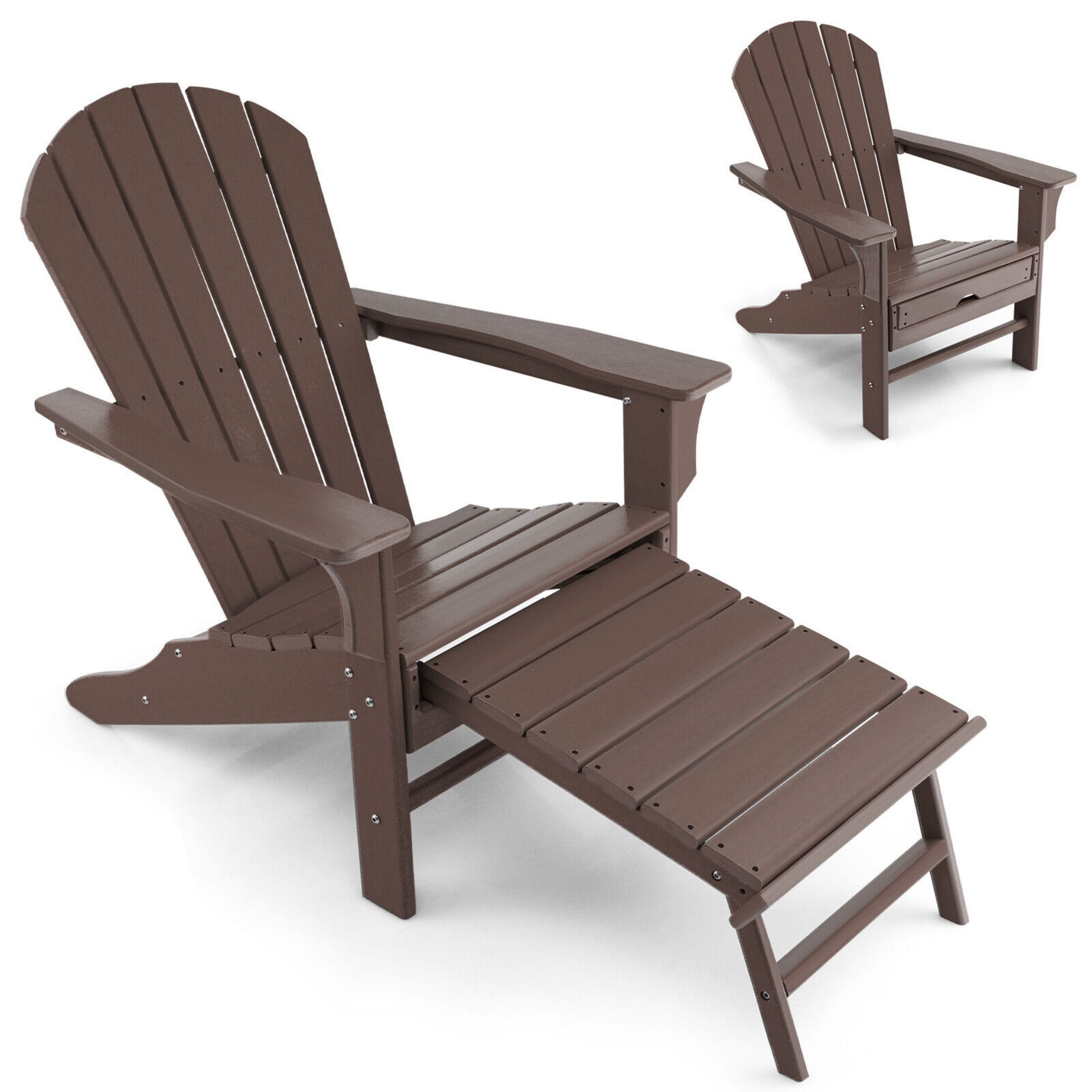 WELLFOR TDGN10510CF Coffee HDPE Frame Stationary Adirondack Chair with Brown Slat Seat