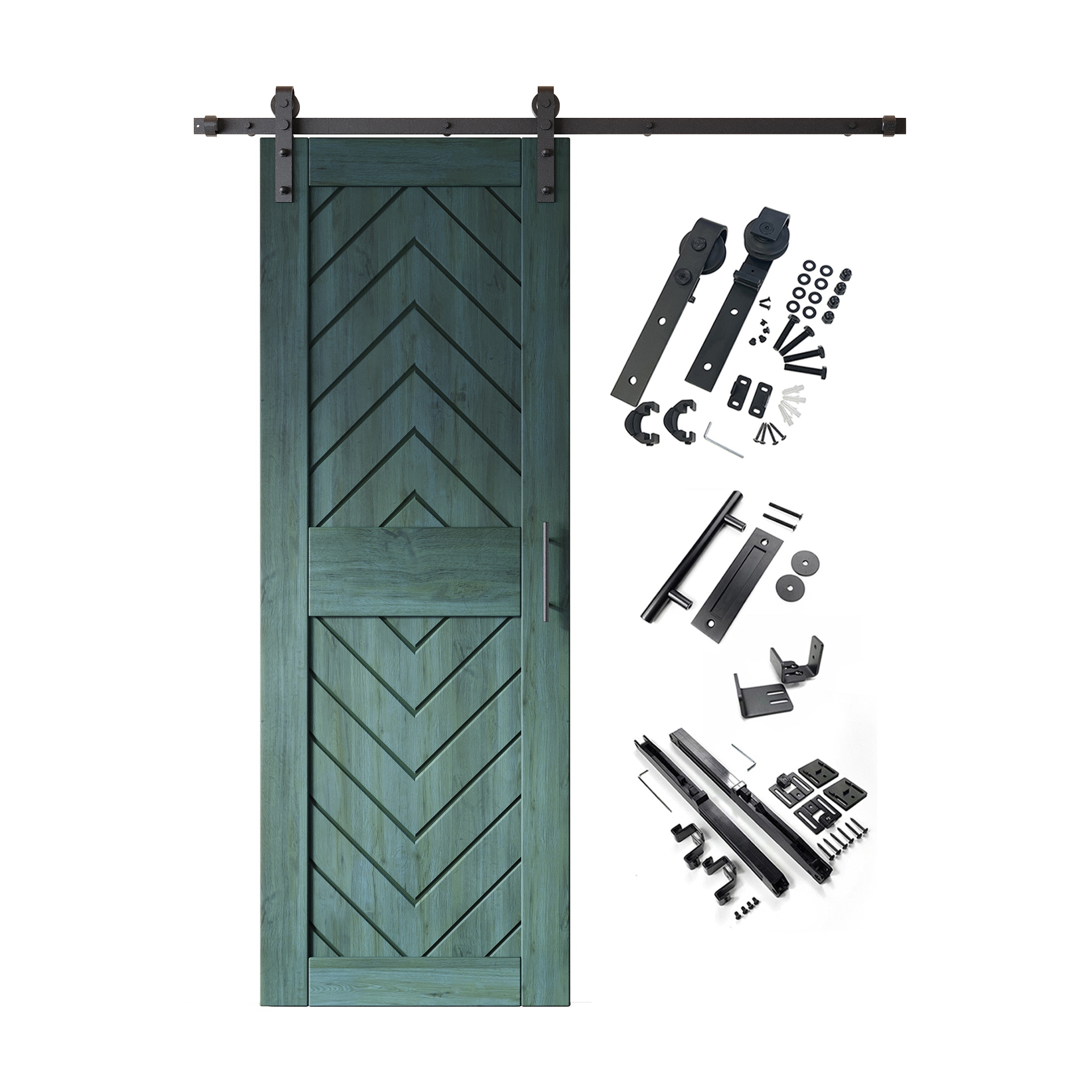 HOMACER YT1H054C-JT2-2684-RP 26-in x 84-in Royal Pine Herringbone Pine Wood Solid core Single Barn Door (Hardware Included)