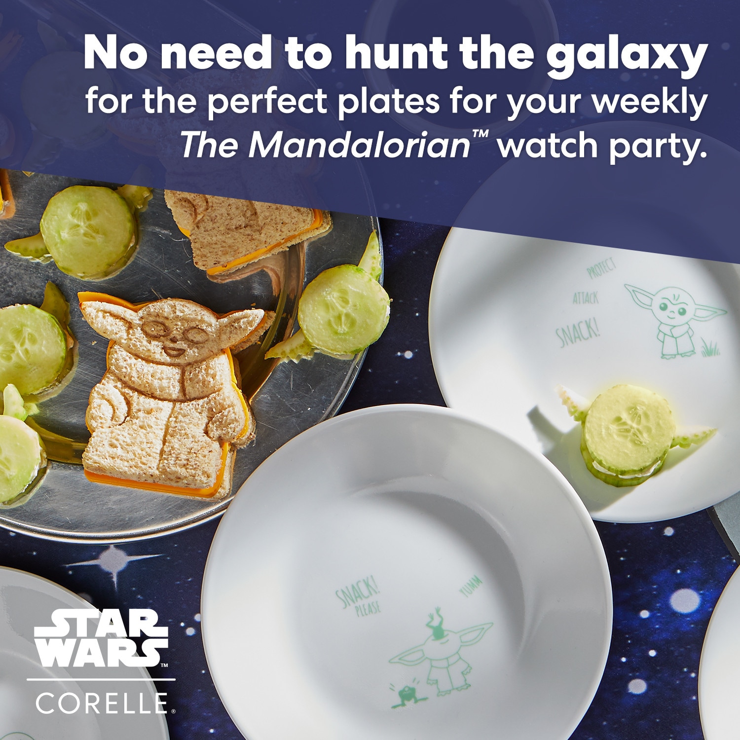 Corelle The Mandalorian The Child Appetizer Plates 4pk - Solid White Glass  Plates - Microwave & Dishwasher Safe - Chip Resistant - Star Wars Licensed