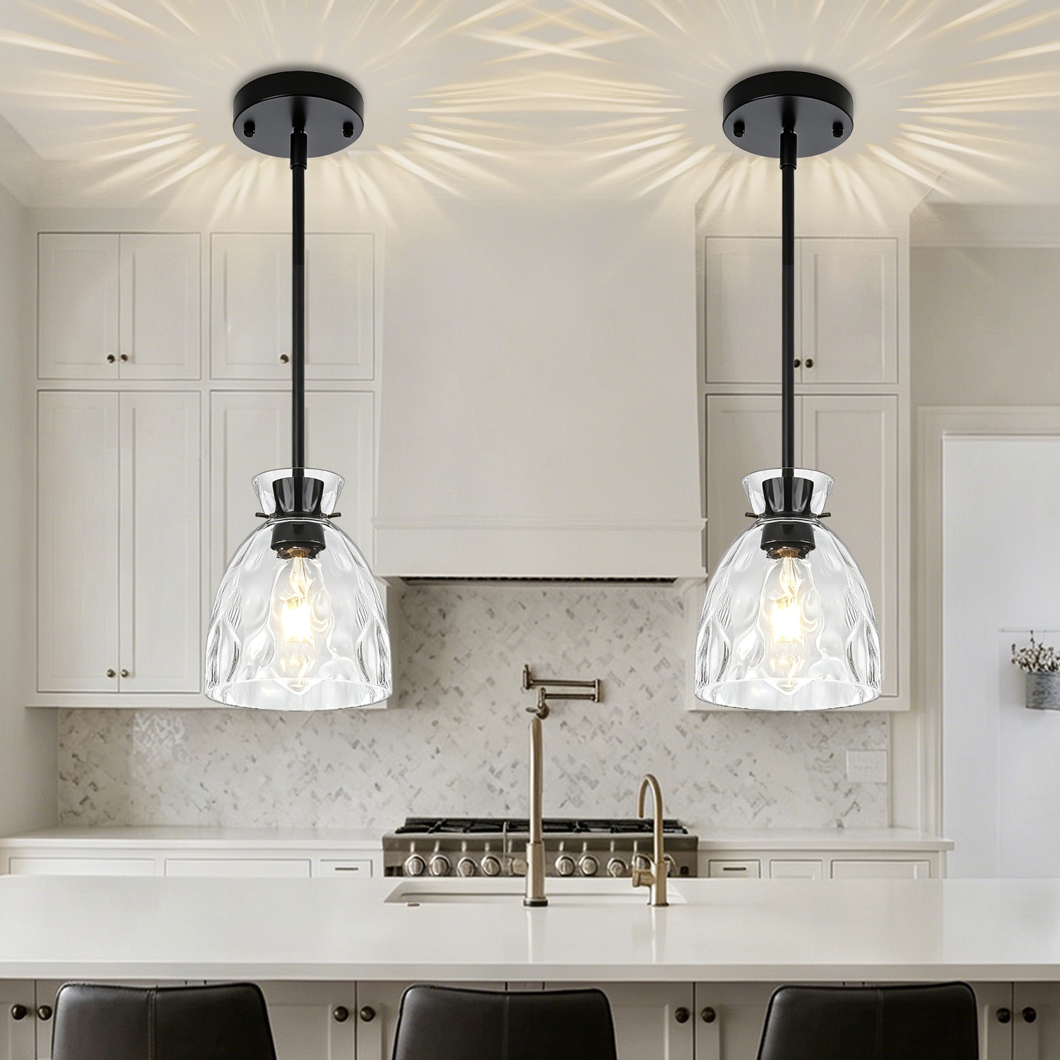 ZSMIHDOH 2 -Light Black Modern/contemporary Textured glass Bell Hanging Pendant Light