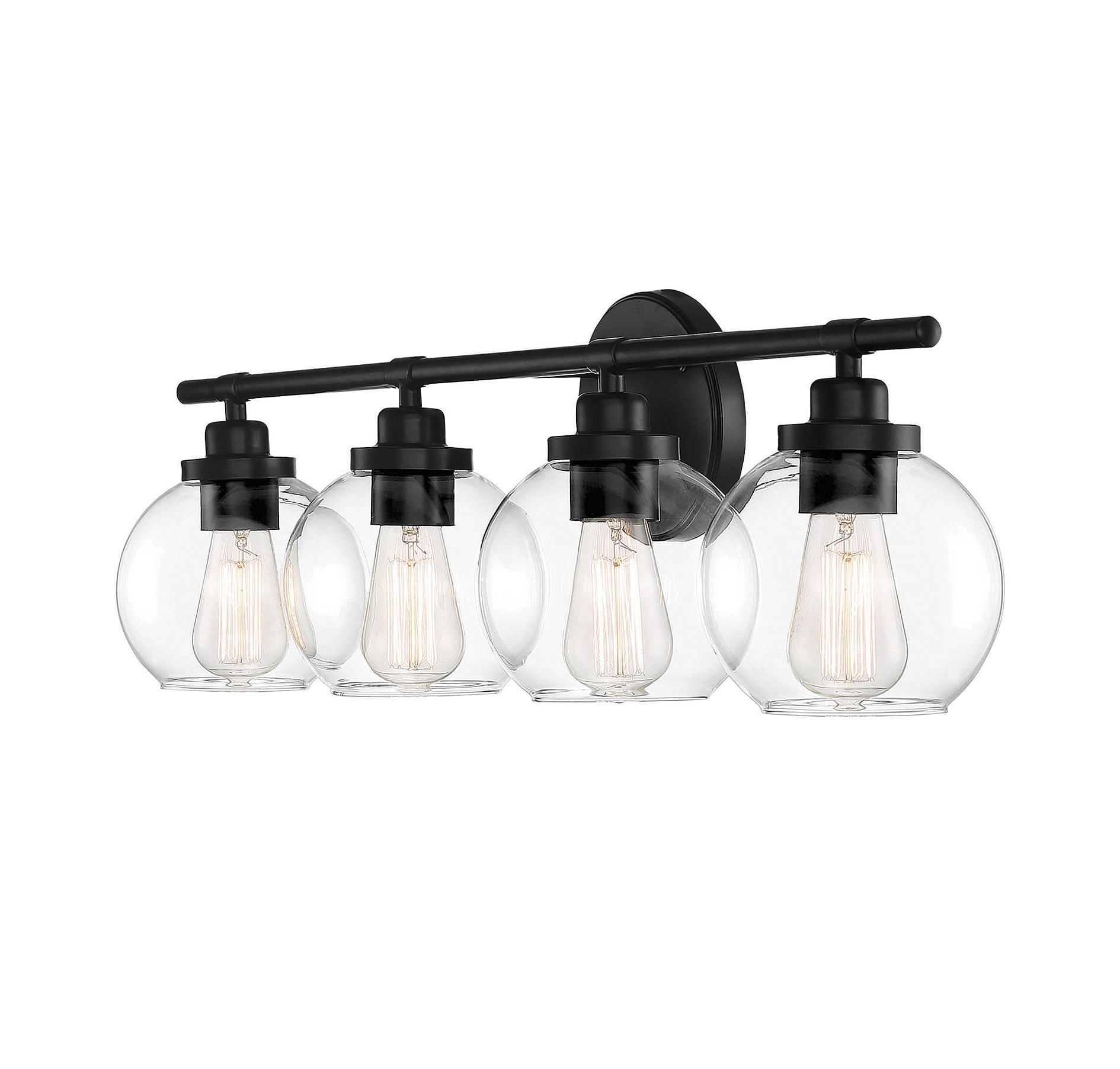 Matte Black 4-Light Bathroom Vanity Fixture with Frosted Glass Shades