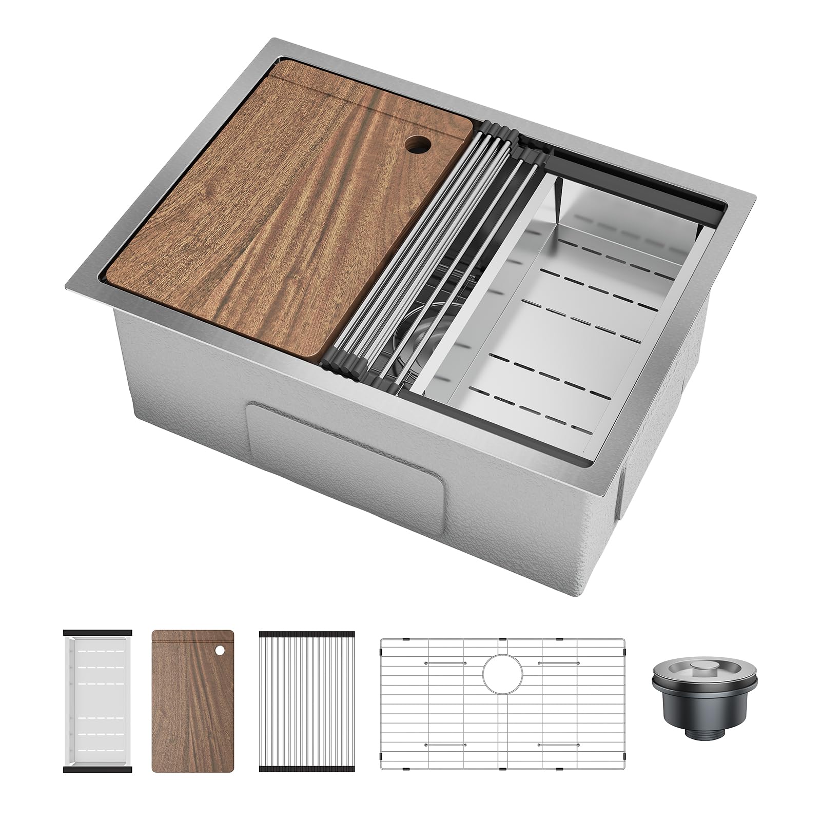 Garvee 28X18x10in Undermount Kitchen Sink Stainless Steel Single Bowl Workstation Sink for Kitchen