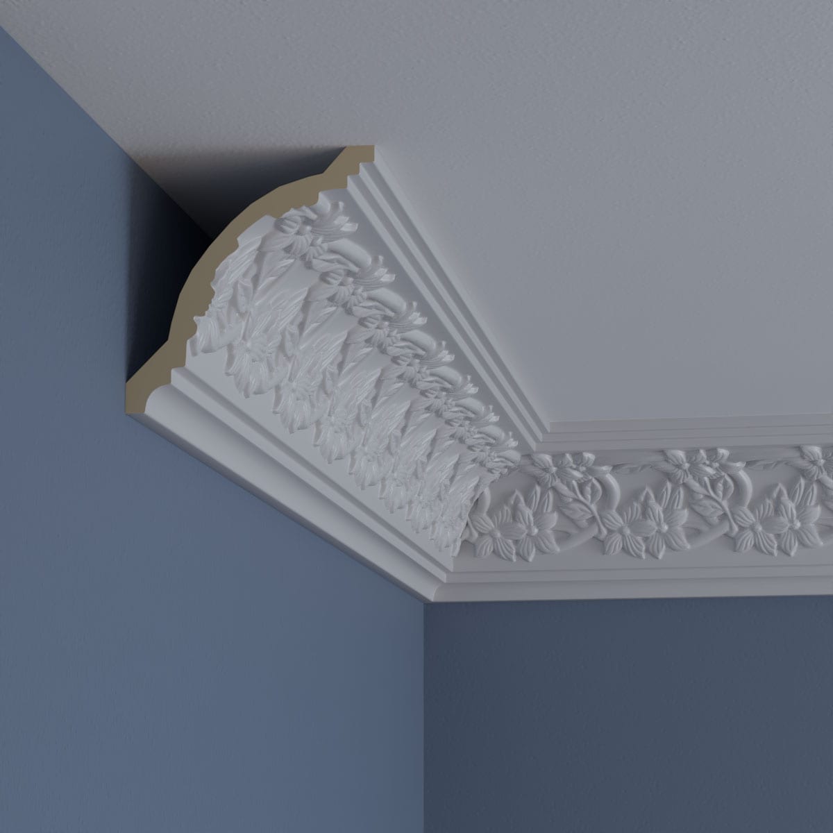 White Floral Polyurethane Crown Moulding, 94.5 inches
