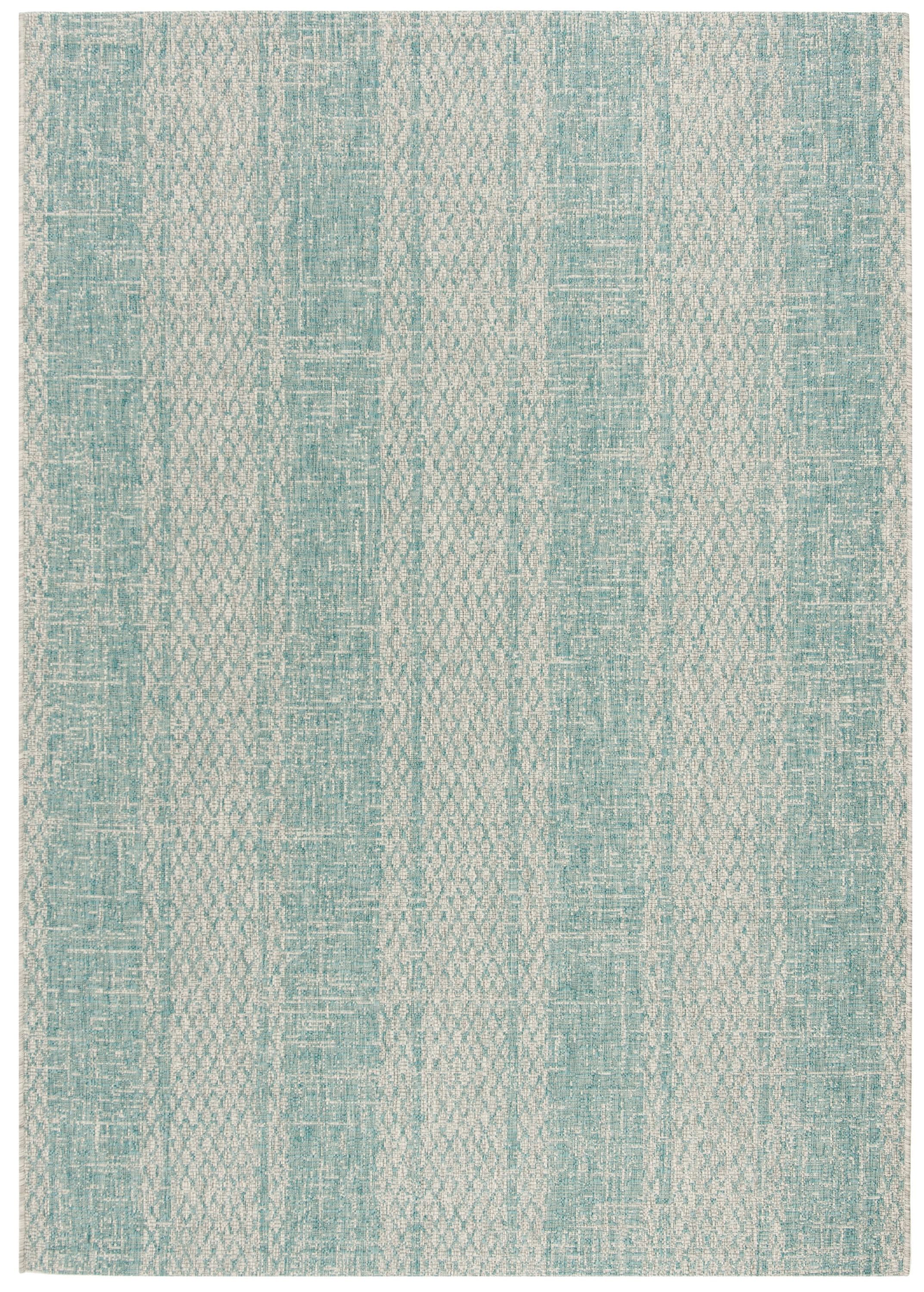Safavieh CY8736-37112-6 Courtyard Ventura 7 x 10 (ft) Loomed Polypropylene Light Gray/Aqua Rectangular Indoor/Outdoor Stripe Coastal Area rug