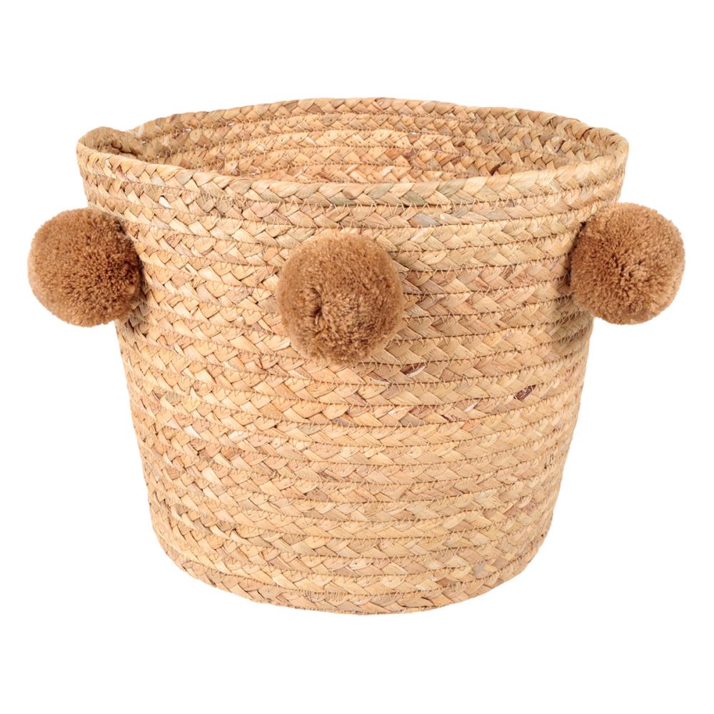 Origin 21 HD-134395A Water Hyacinth Basket with Pom Poms 12-in W x 10-in H x 12-in D Brown Water Hyacinth Basket