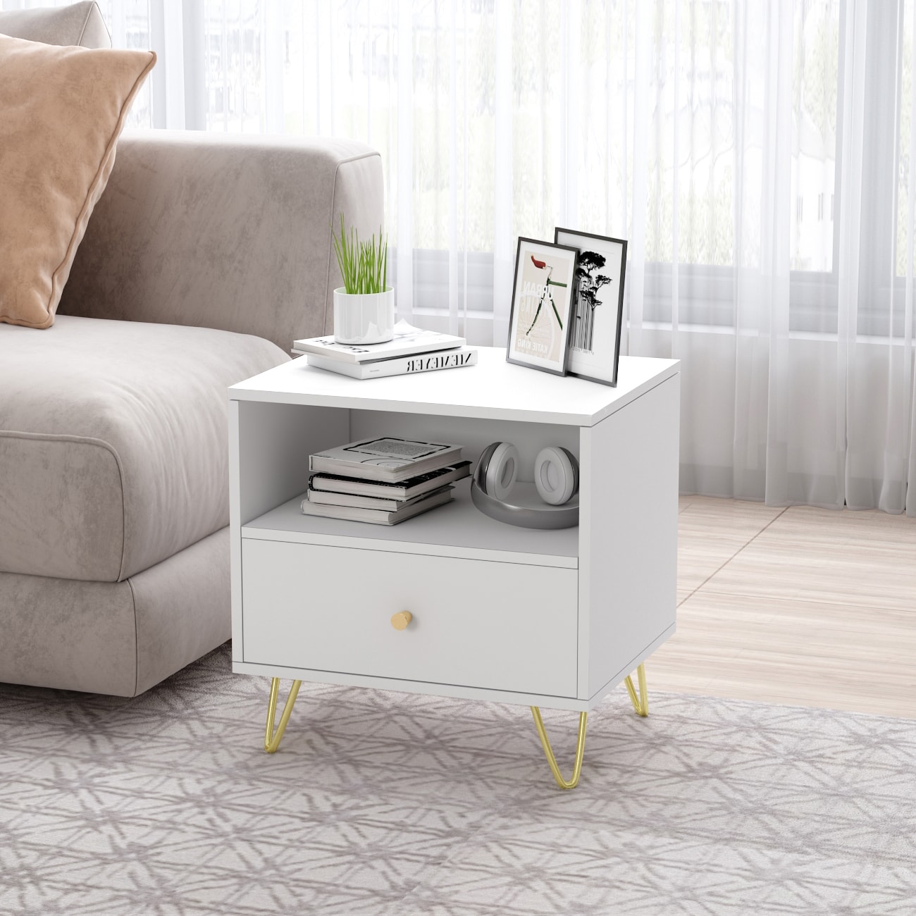 FUFU&GAGA LJY-KF210123-02 White Nightstand