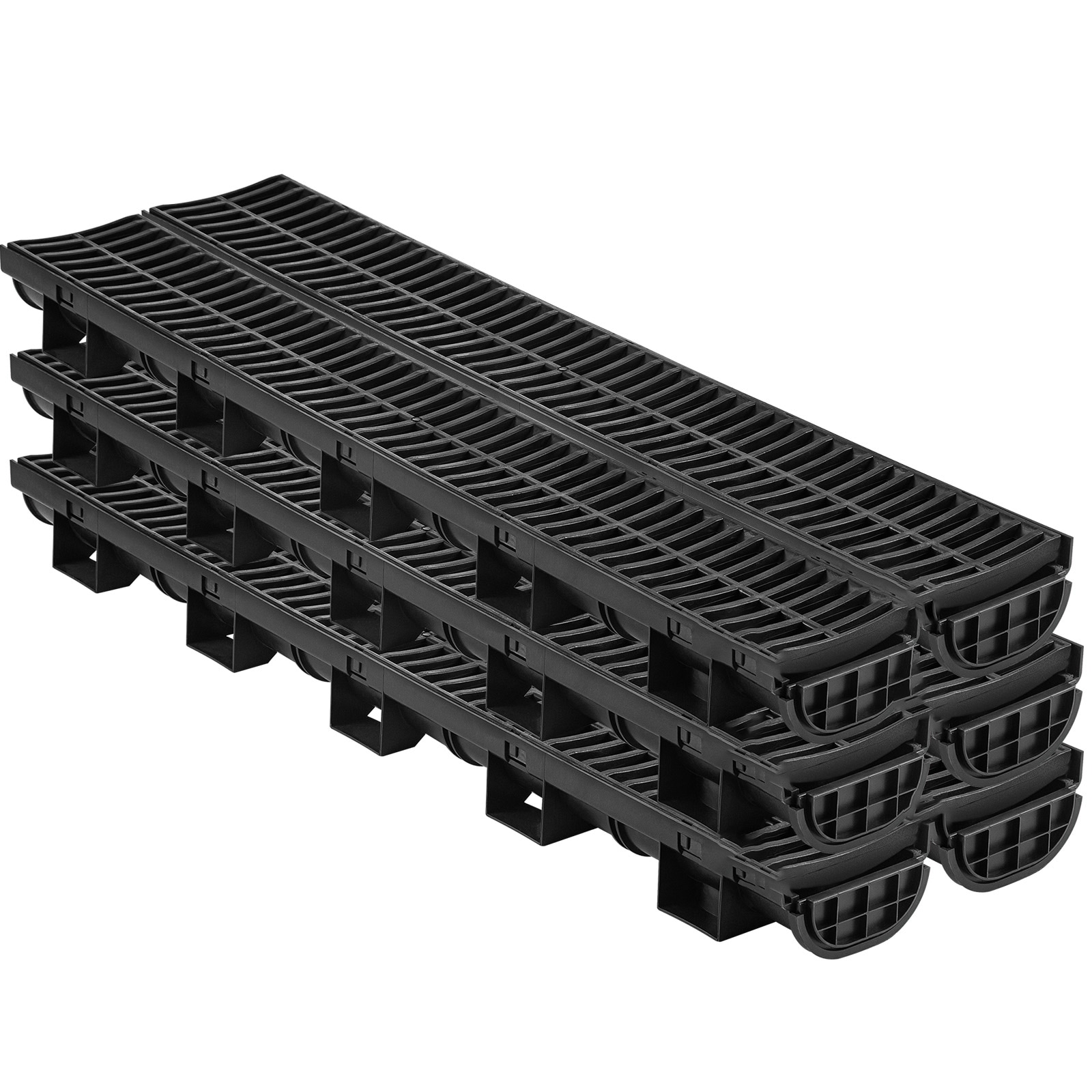 VEVOR SCPSLGM1004500548V0 Trench Drain System  Channel Drain with Plastic Grate  5.8x3.1 Inch HDPE Drainage Trench  Black Plastic Garage Floor Drain  6x39 Trench Drain Grate  with 6 End Caps  for Garden  Driveway 6 Pack