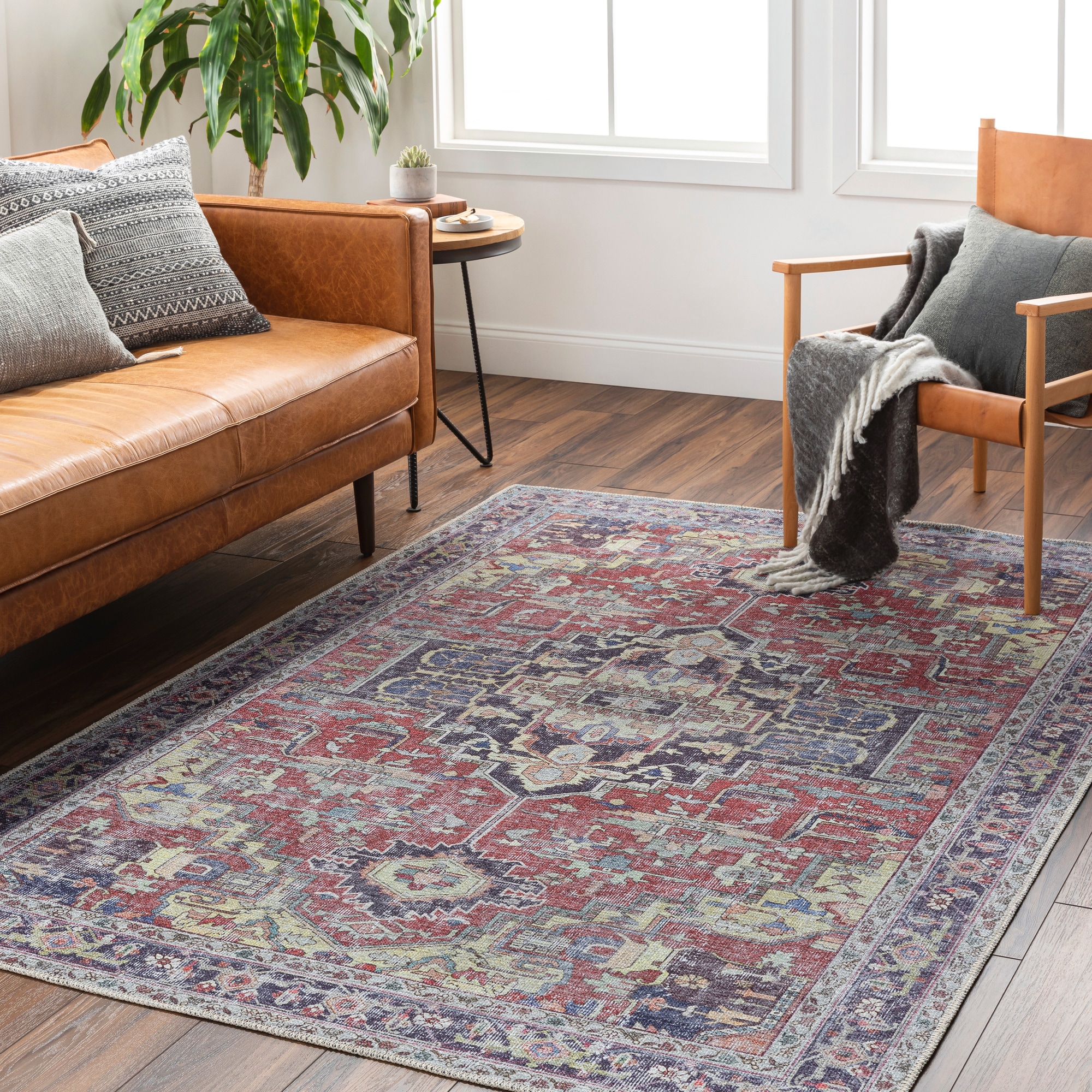 Livabliss AML2372-2211 Kemer 2 x 3 (ft) Polypropylene Red/Denim Rectangular Indoor Medallion Vintage Machine washable Area rug