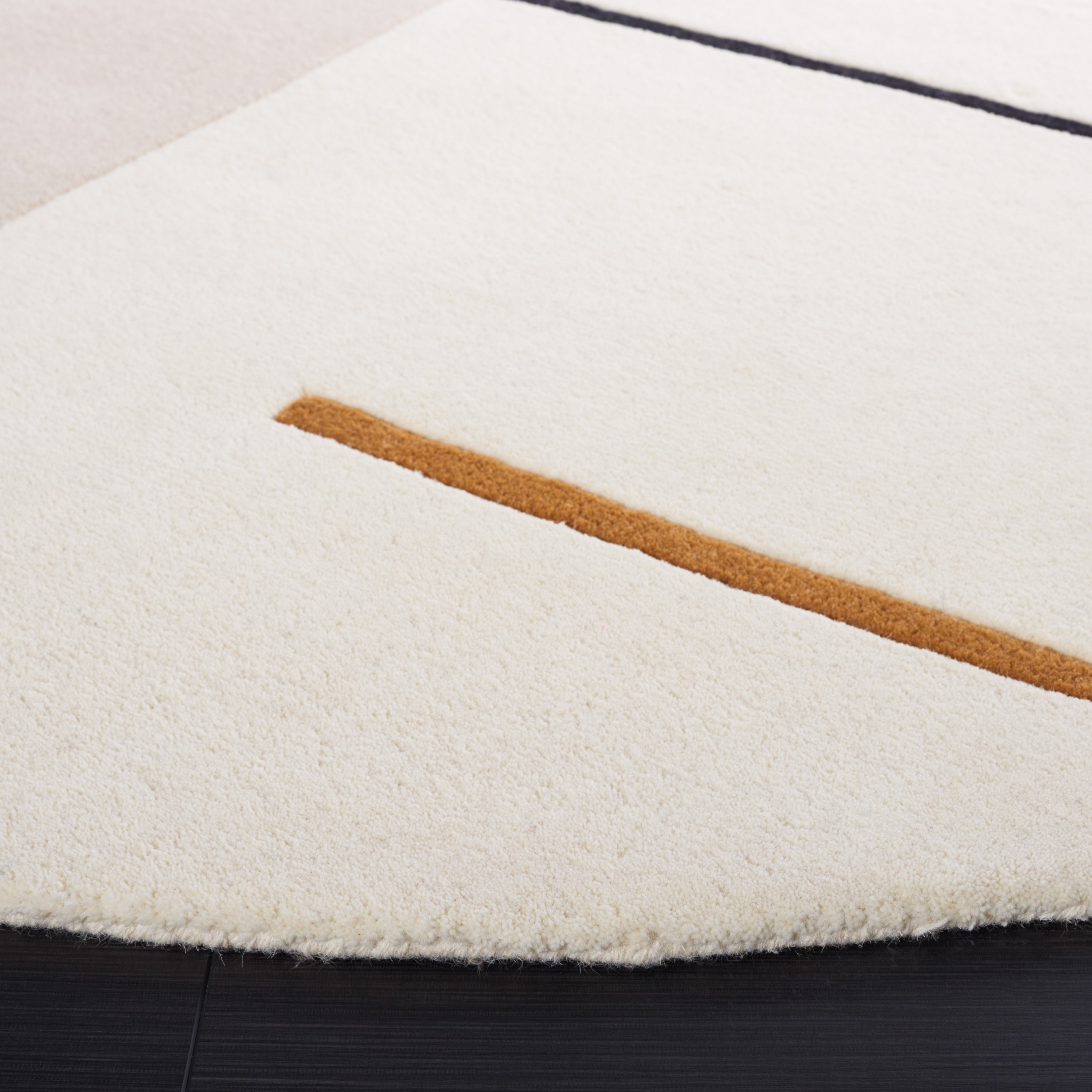 Round Black and Ivory Wool Silk Abstract Tufted Area Rug