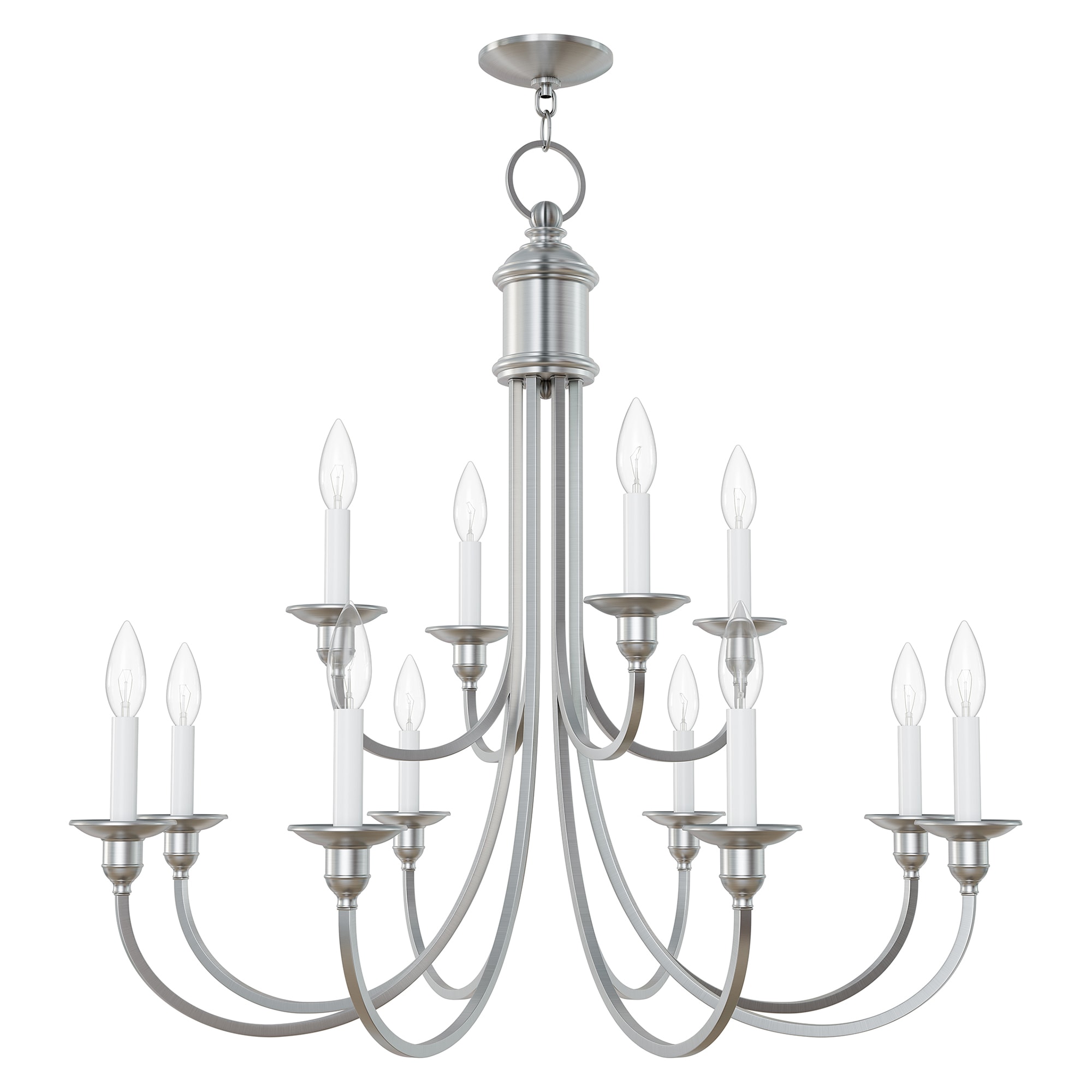 Livex Lighting 5149-91 Cranford 12 -Light Brushed Nickel Transitional For Use in Bathrooms, Bedrooms, Dining Rooms, Foyers, Kitchens, Living Rooms Chandelier
