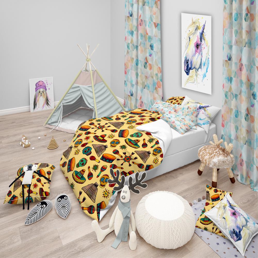 Designart BED18591-T 3 -Piece Yellow and Gold Twin Duvet cover Set
