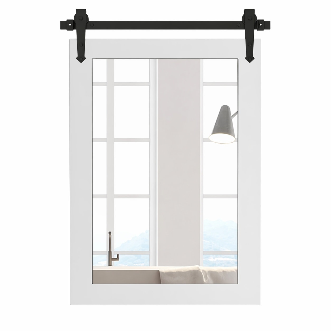 Aoibox  40 in H x 26 in W Bright White Barn Door Rustic Wood Framed Decorative Wall Mirror for Bathroom