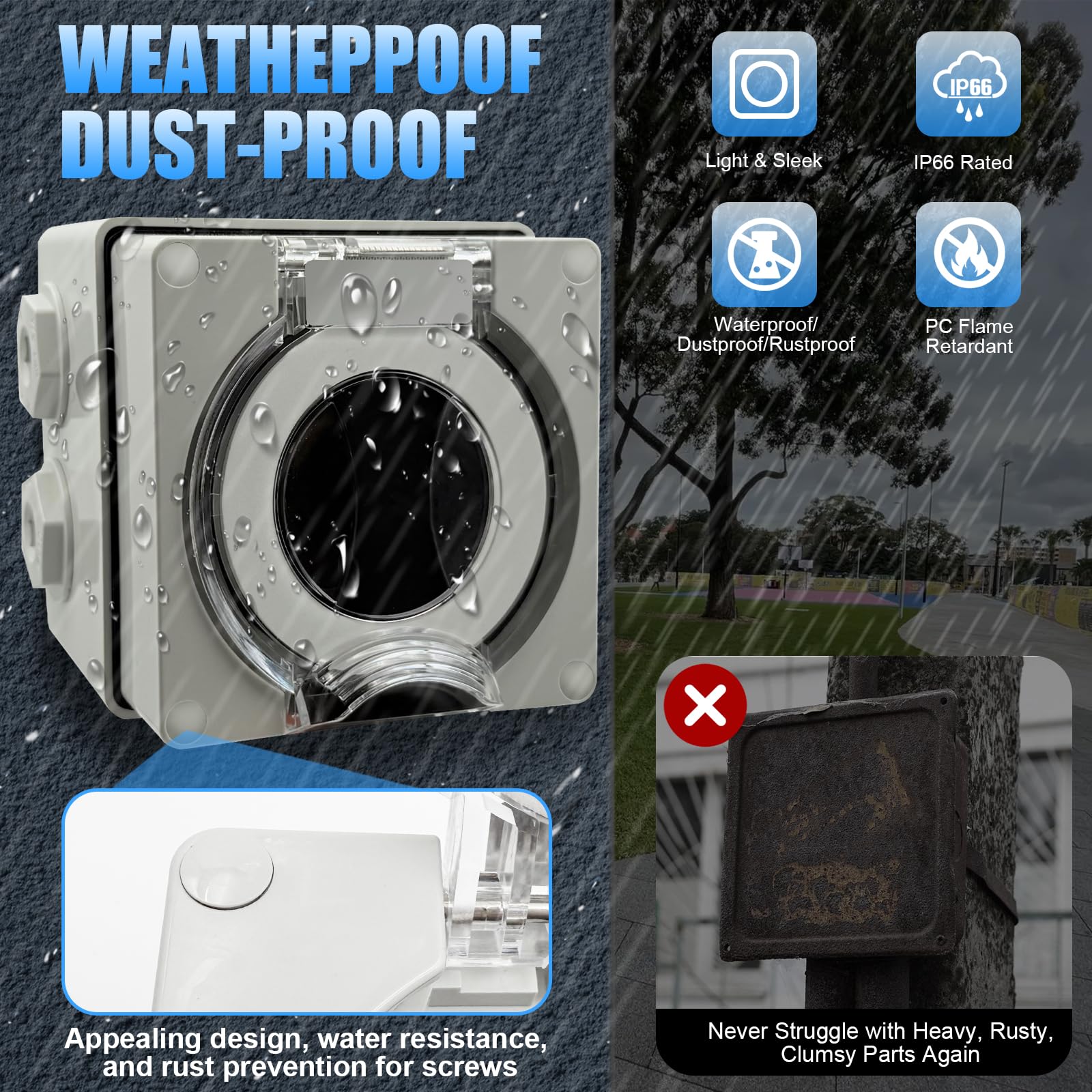 Anqtovp  ETL Listed NEMA 6-50R 50 Amp 250 Volt Power Receptacle Outlet Box Outdoor Weatherproof Dustproof Enclosed Panel for Heavy Duty Equipment