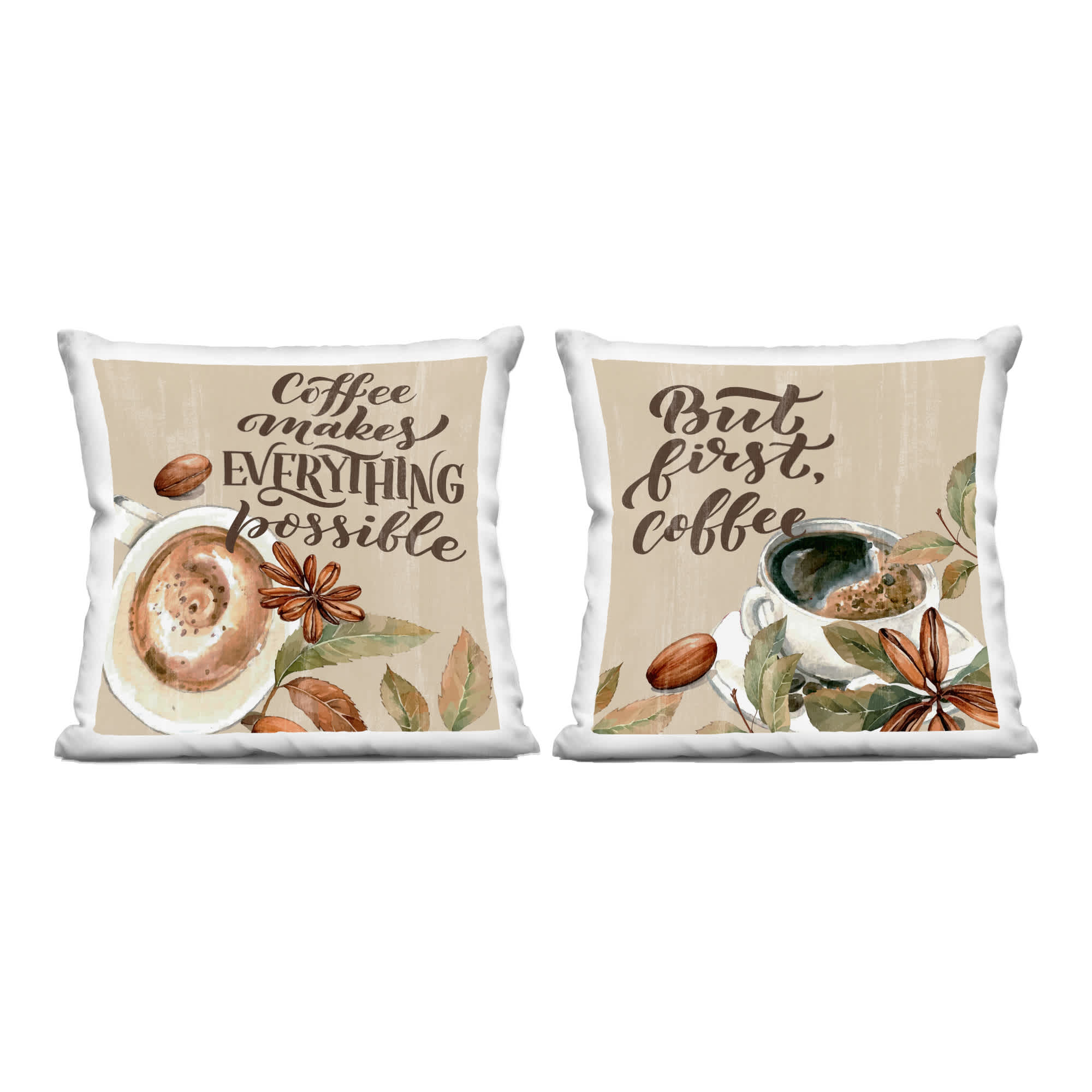 Stupell Industries PL2-875-SQW-2P-18X18 Rustic Kitchen Coffee Phrases 2pc Decorative Printed Pillow Set Design by Kim Allen