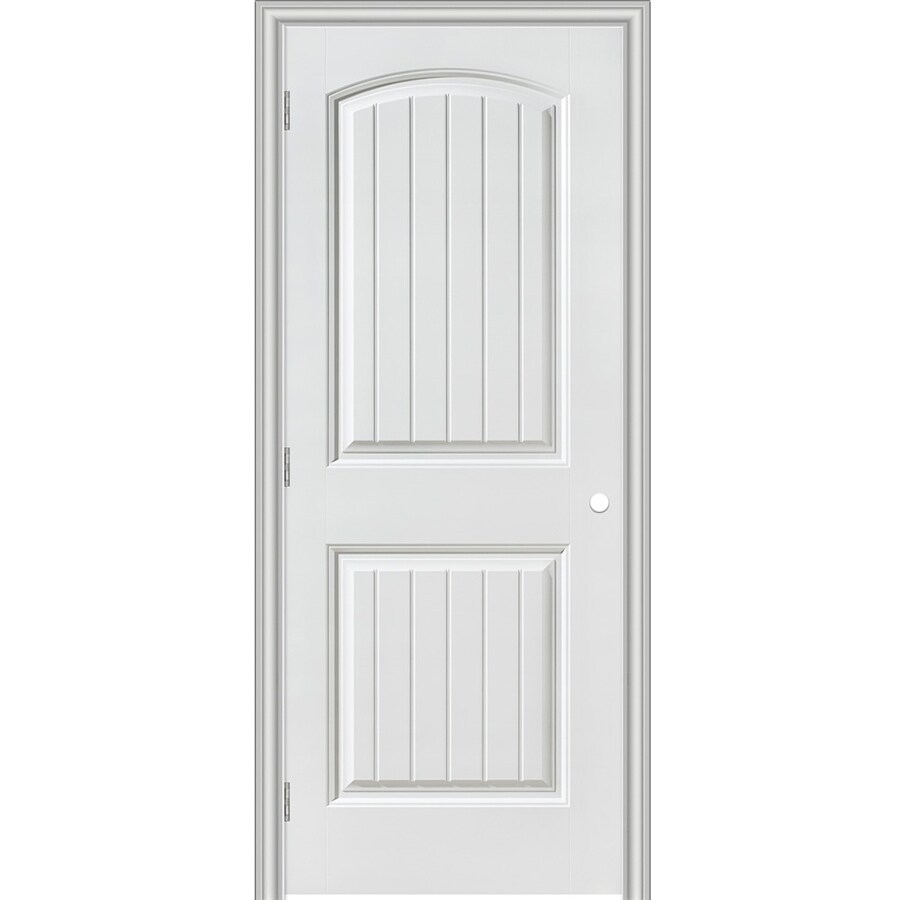 Masonite 176971 30-in x 80-in (primed) Hollow core 2-panel round top plank Right hand Smooth Primed Molded composite Split Jamb Single Prehung Interior Door 366 Casing