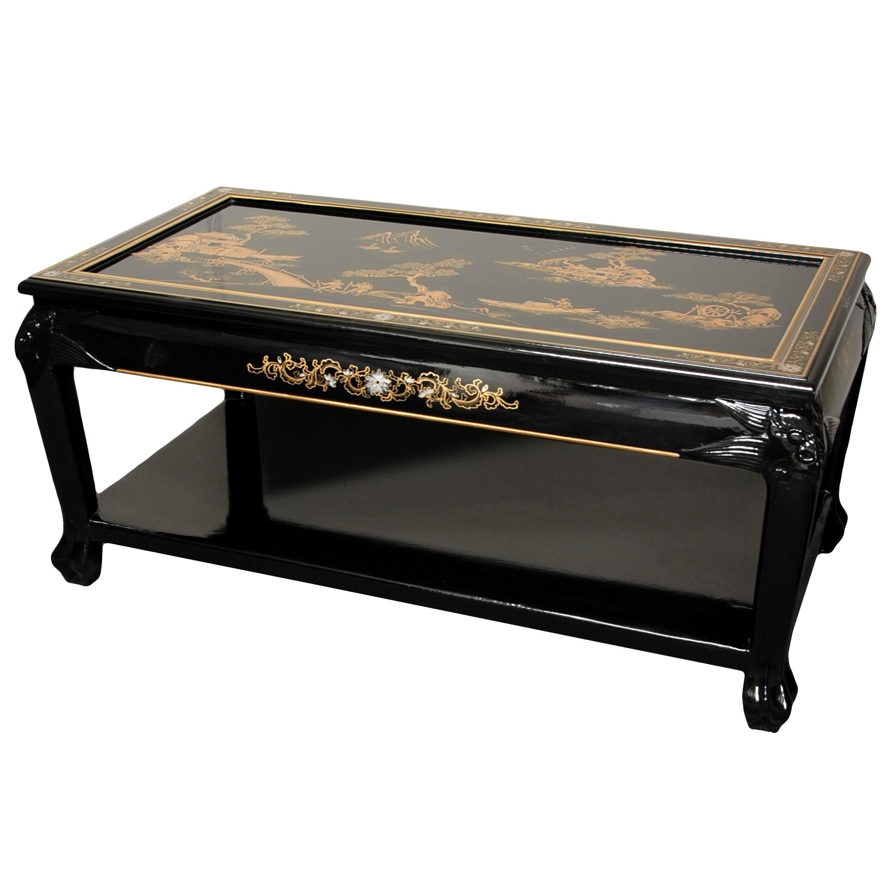 Oriental Furniture LCQ-COFFTB-BLS Black Lacquer Wood Oriental Coffee Table