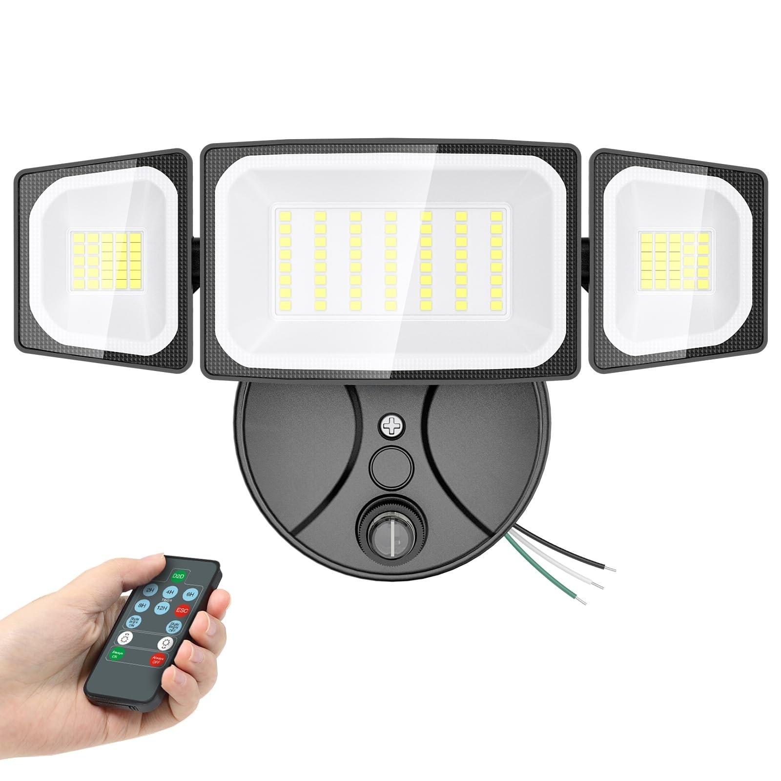Vrbgify  1 Pack 70W Dusk to Dawn Outdoor Security Light 7000LM 3 Adjustable Heads 112 LED Floodlight with Remote Control IP65 Waterproof Wired