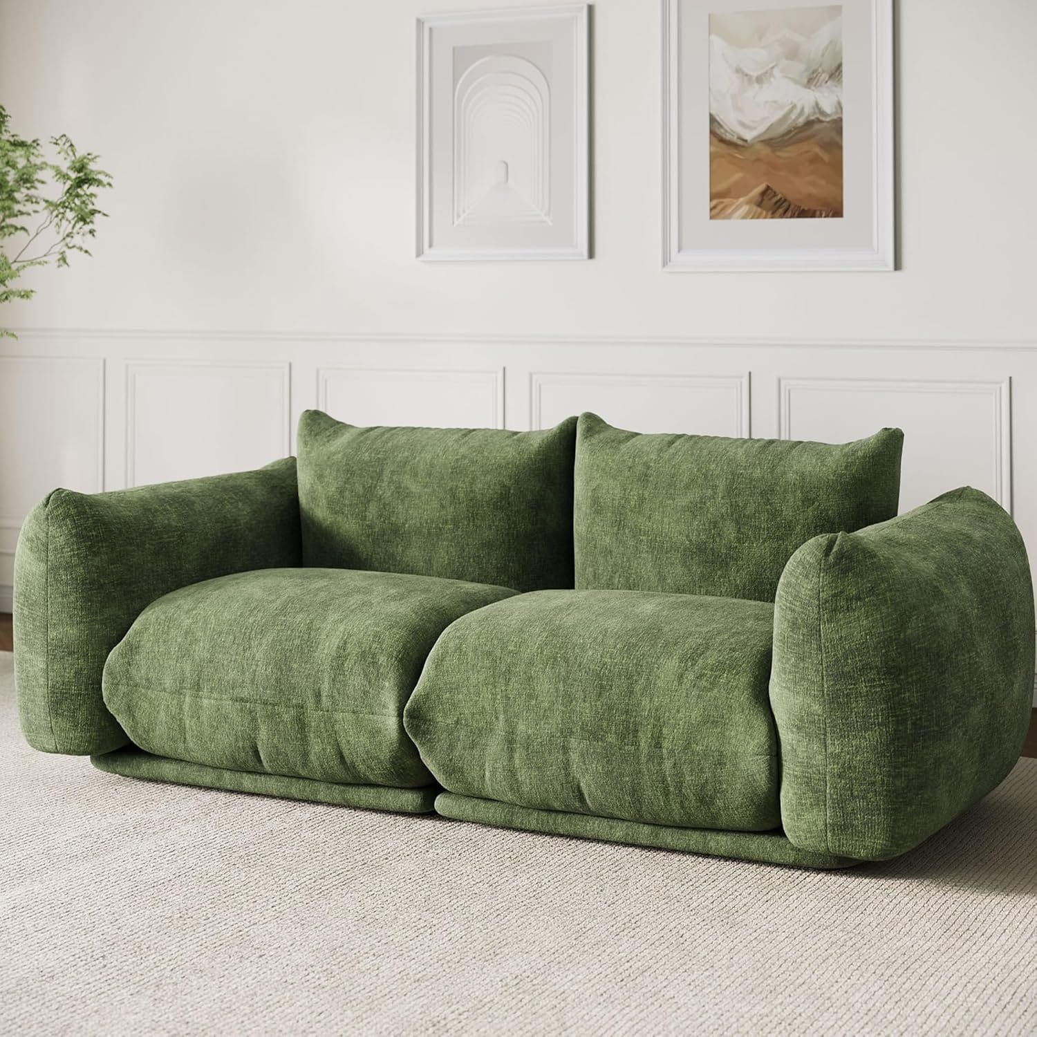 Garvee - Chenille Fabric Modular Love Seat Sofa 2-Seater Cloud Couch with High Resilience Sponge ...