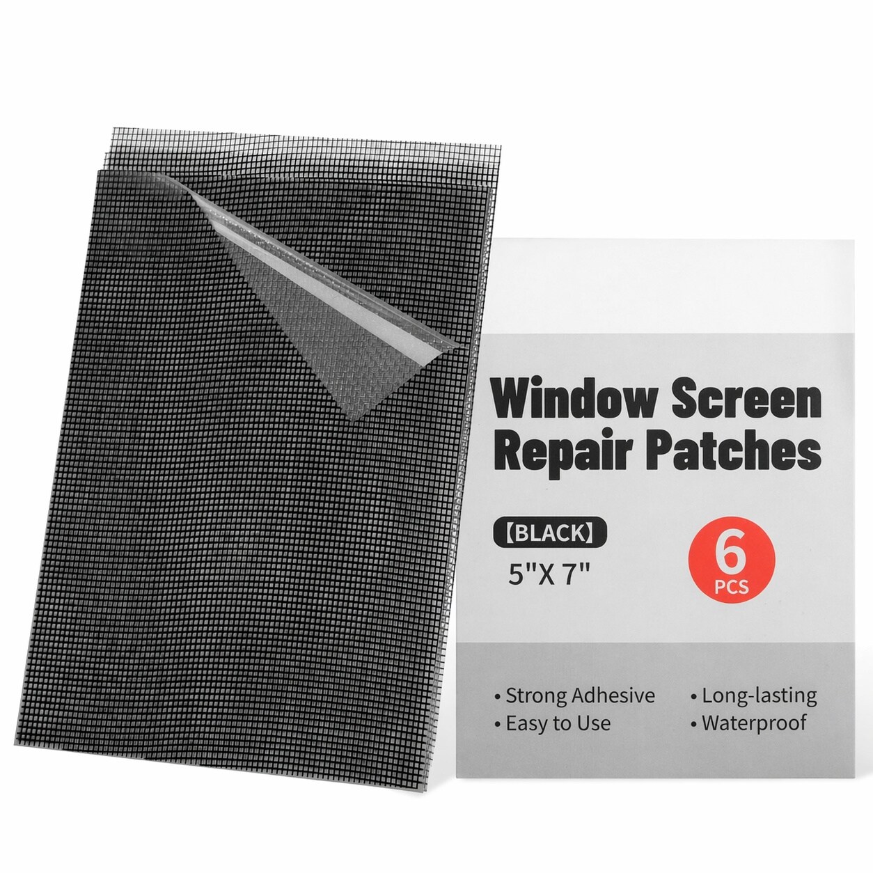 Etokfoks Black Fiberglass Screen Repair Tape 5 in x 7 in 6 Piece Patch Kit for Window and Door Screens #LETR896QL