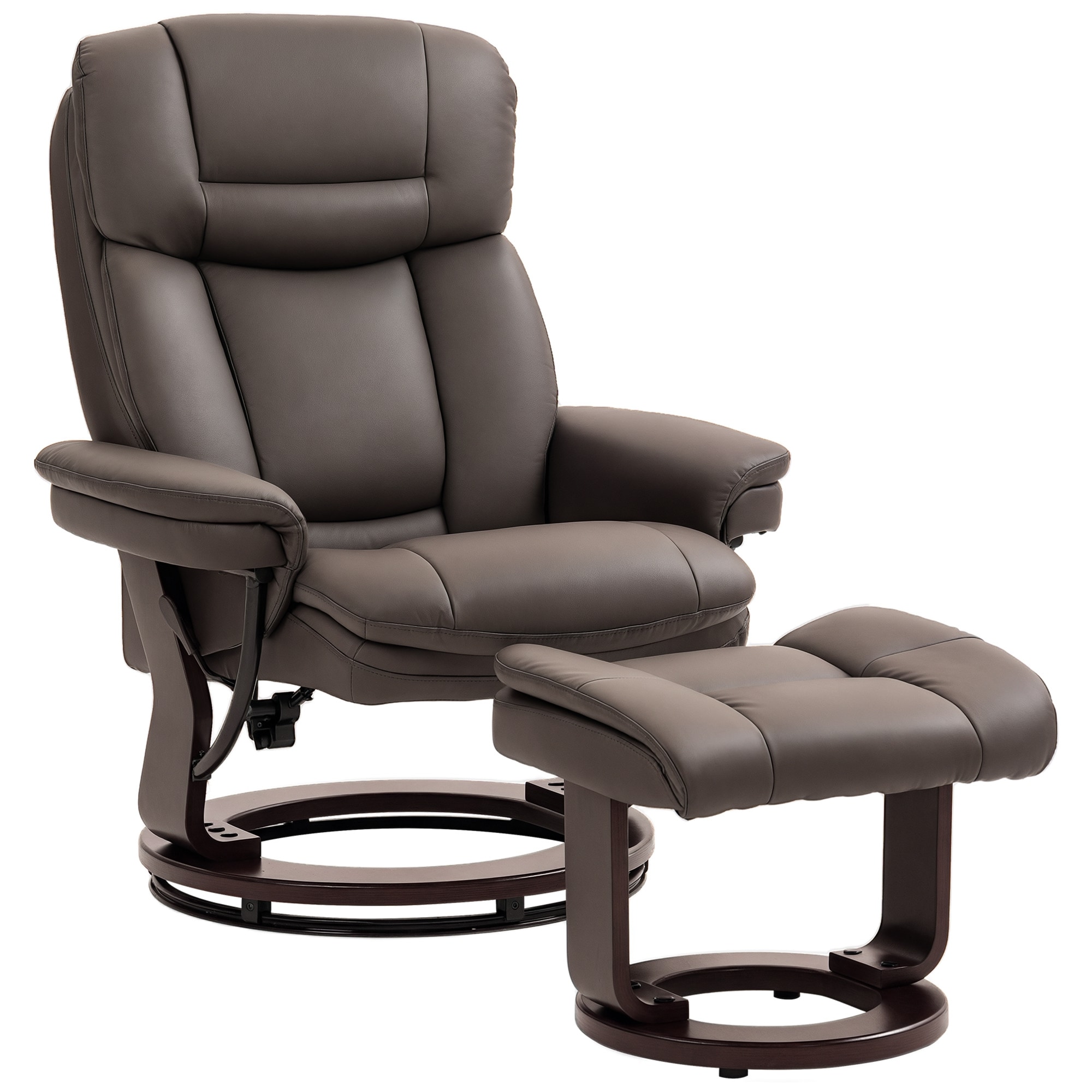 HomCom 83B-291V00DR Swivel Recliner Chair with Ottoman PU Leather Recliner with Adjustable Backrest Footrest Wood Base Upholstered Reclining Chair for Living Room Bedroom Office Dark Brown