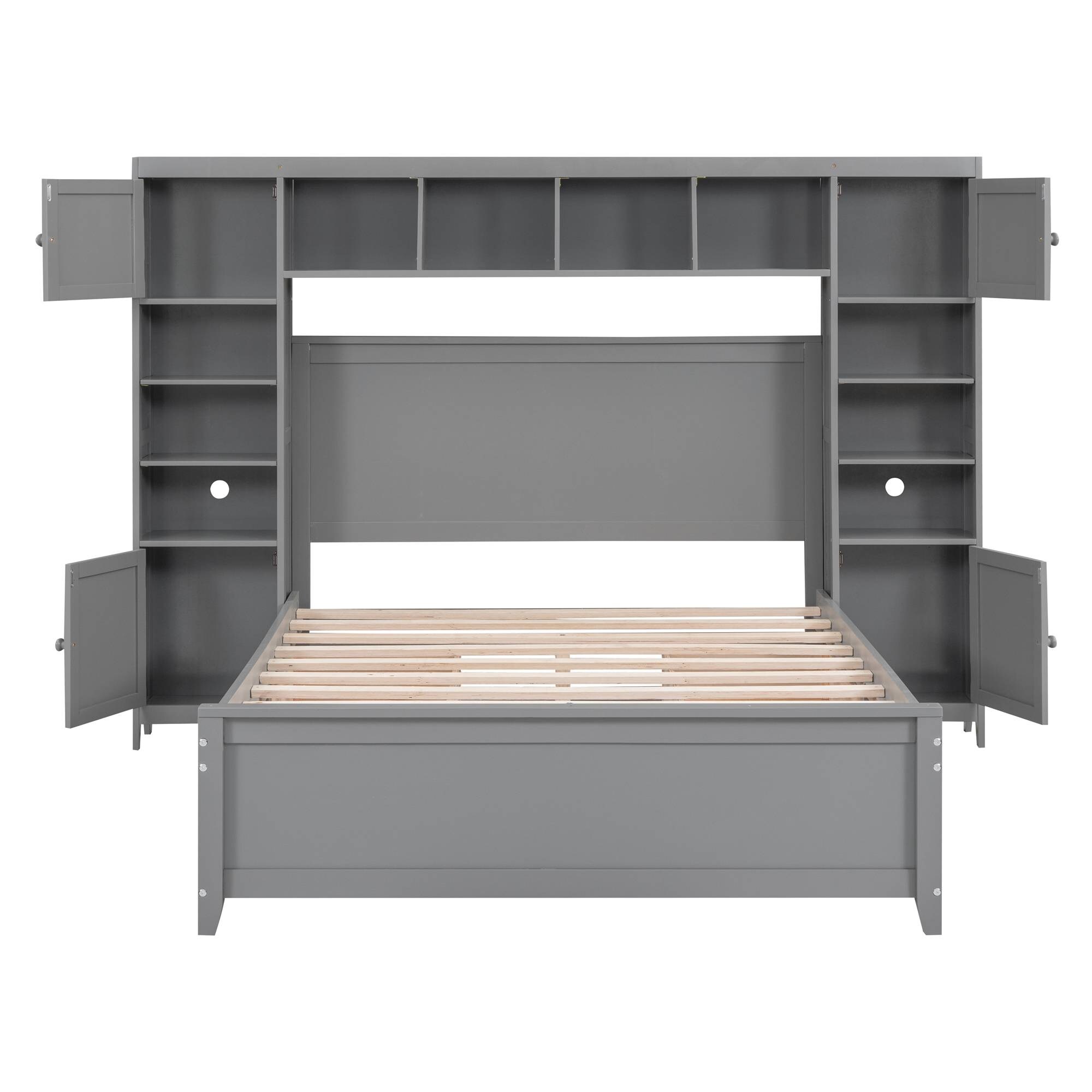 Yiekholo Gray Full Wood Platform Bed with Storage in the Beds ...