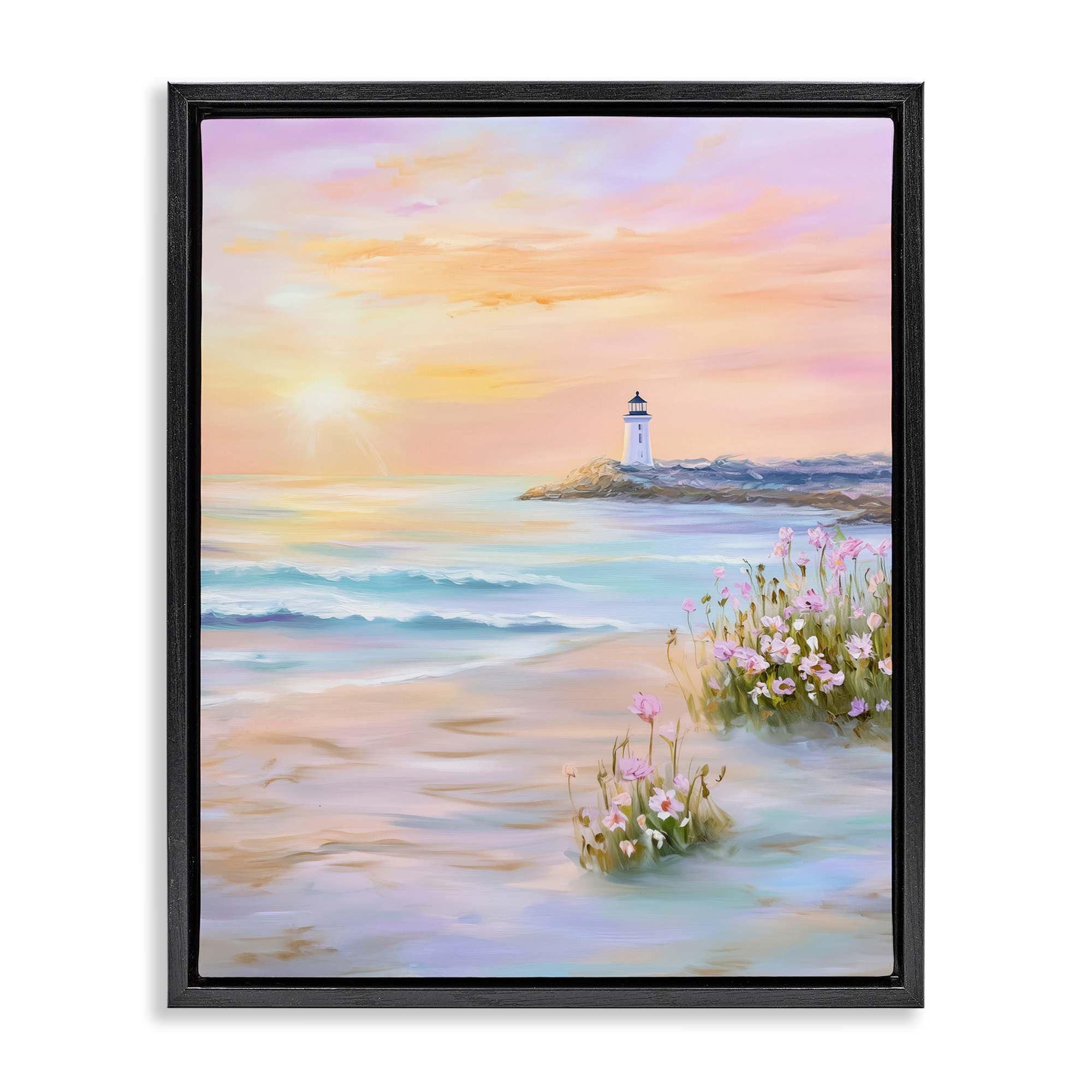 Stupell Industries BT-697-FFB-16X20 Warm Sunrise with Distant Lighthouse Floating Frame design by Arlington Prints