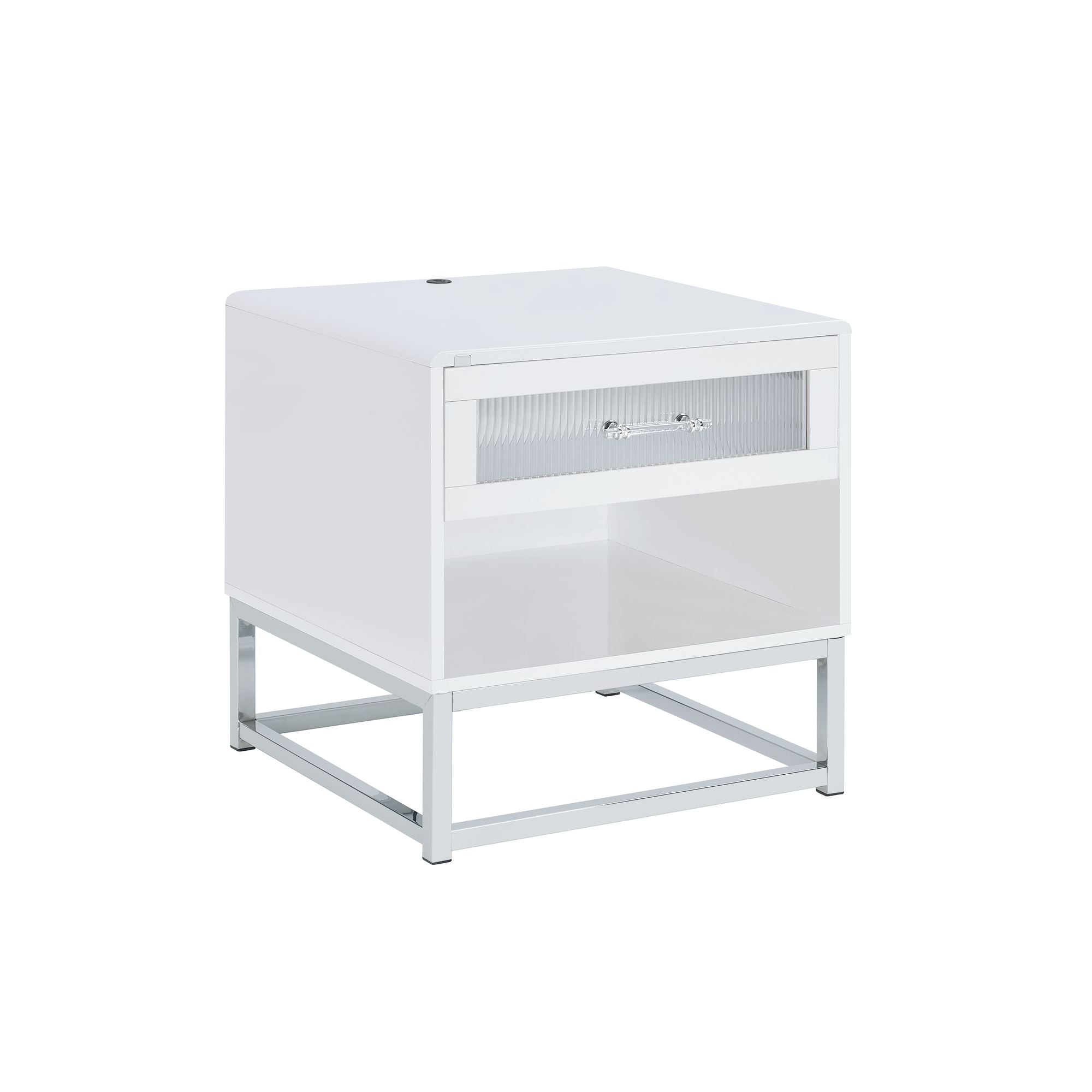 Picket House Furnishings T-13250-7-ET Indira 22-in W x 24-in H Glossy White Composite Square Modern End Table with Storage