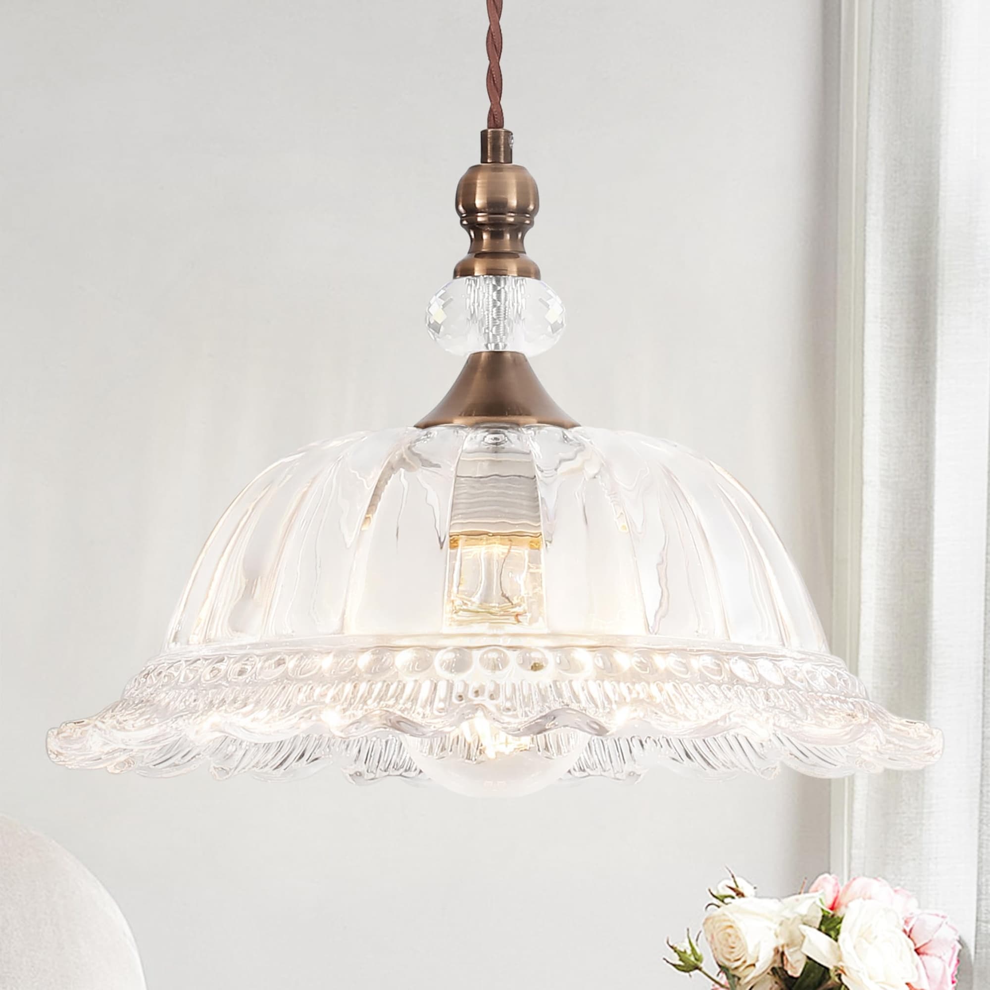 ITOPFOX  Vintage Pendant Light Fixtures for Kitchen Island Brass Gold Glass Small Pendant Lights Adjustable Hanging Light for Hallway Porch Sink