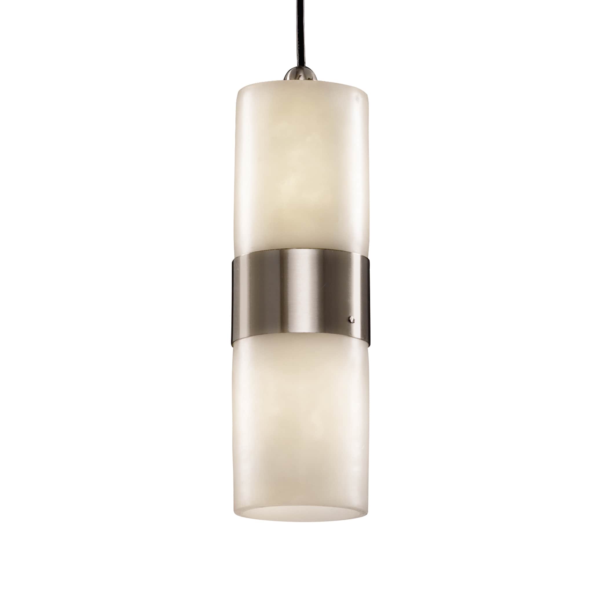 Justice Design Group CLD-8758-10-NCKL Clouds 2-Light Brushed Nickel Transitional Cylinder Mini Hanging Pendant Light