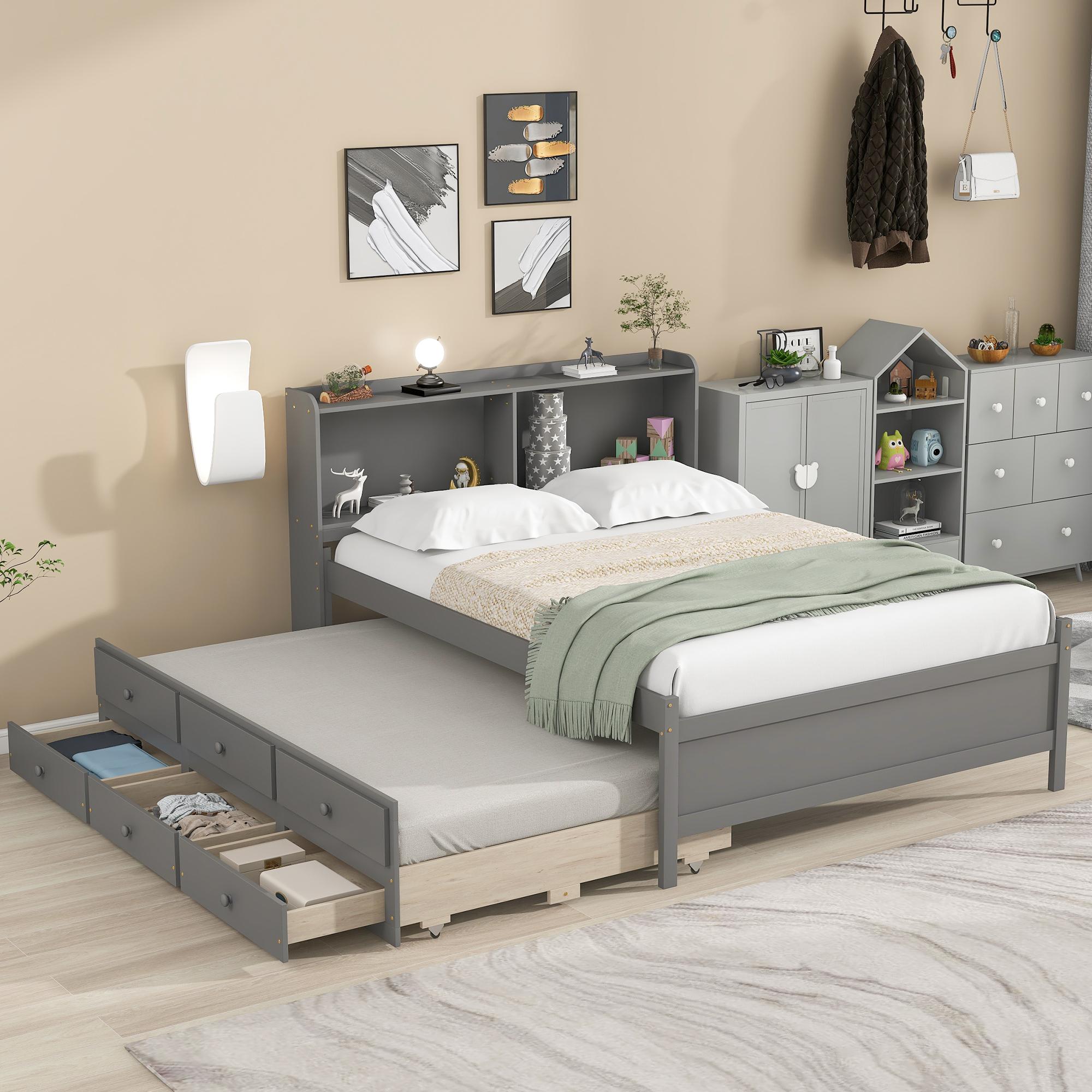 Bayfeve BF-S00047-IN Gray Full Wood Bed frame Bed with Storage