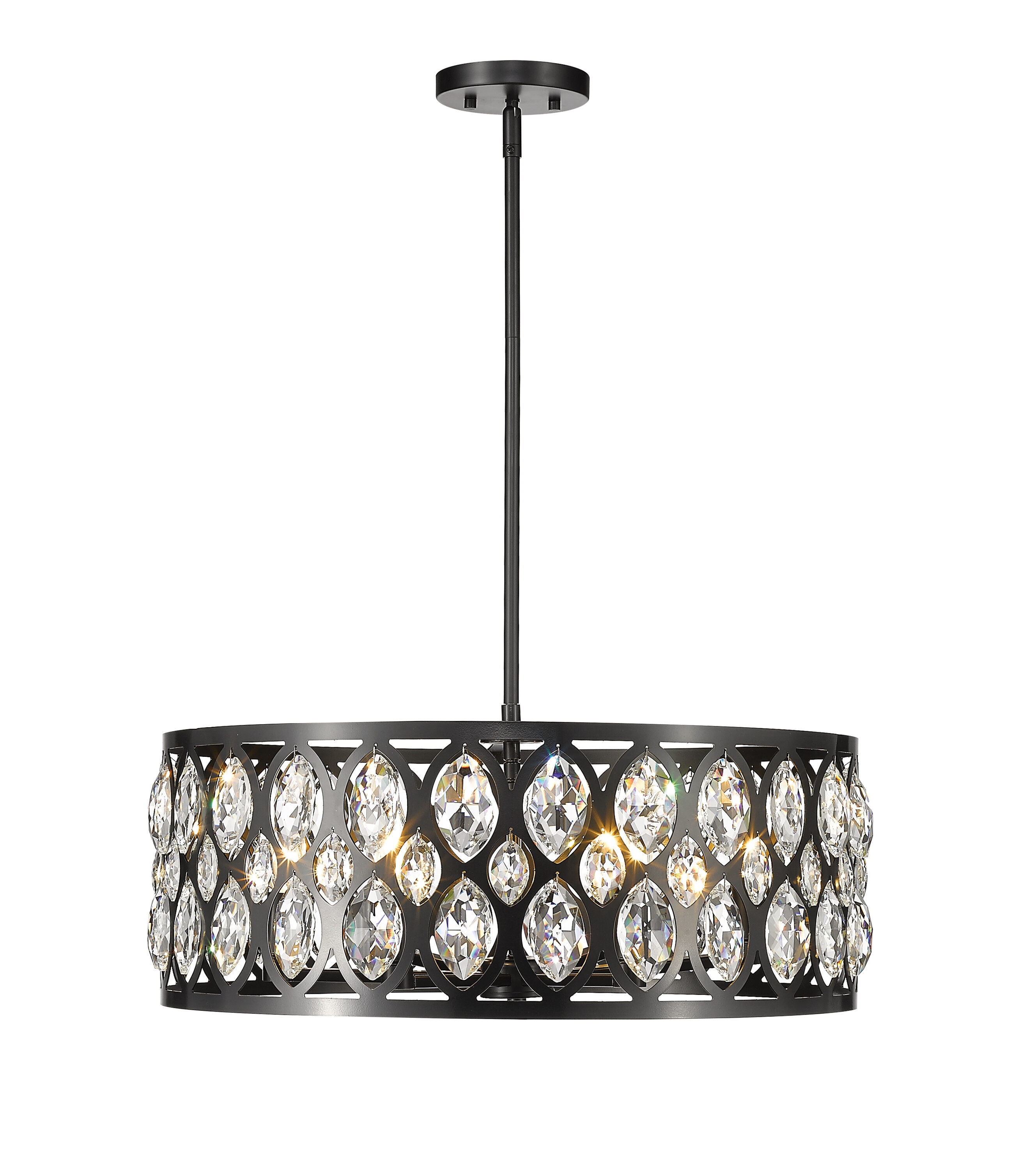 Ellipse-Carved Steel and Crystal 6-Light Chandelier in Matte Black