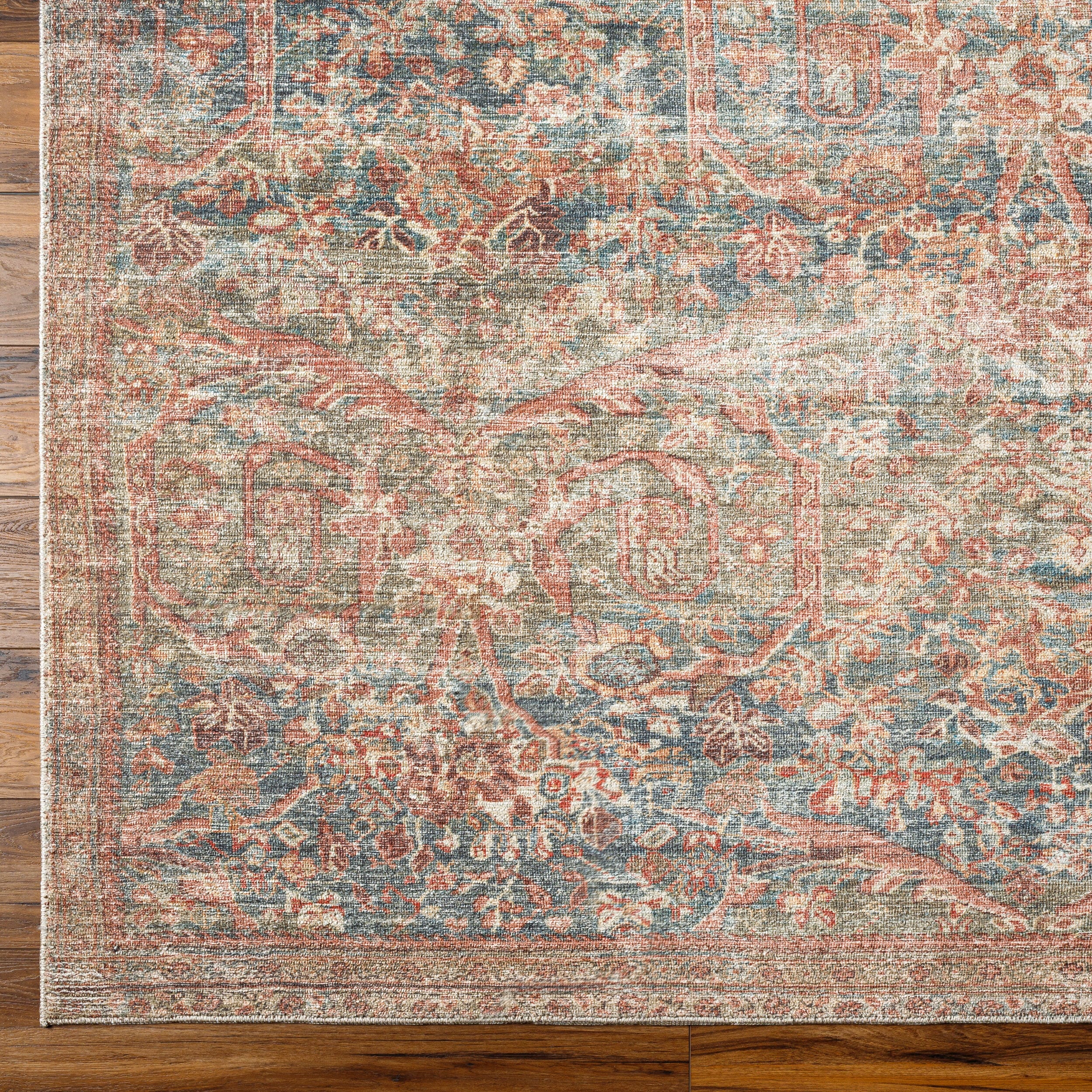 Marlene Beige and Blue Polyester Runner Rug, 2'7" x 7'3"