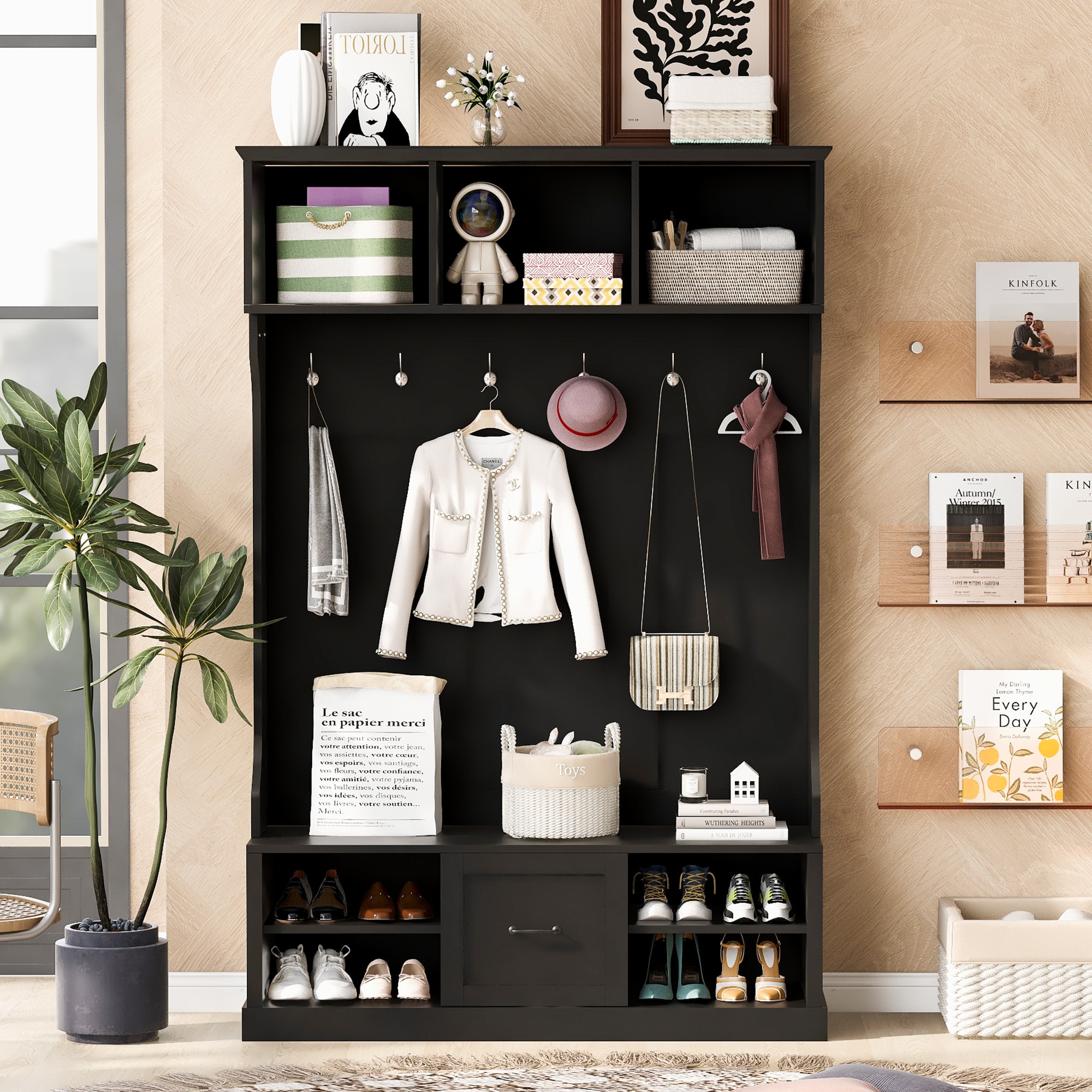 JIMSMAISON JMUCHT12B Modern 57-in Black Composite Hall Tree