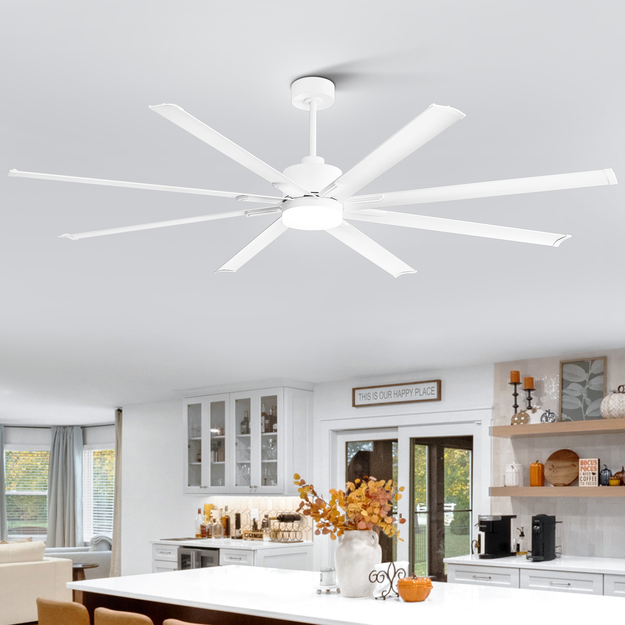 Breezary 32004-WH 84-in Color-Changing Integrated LED White with Aluminum Blades Ceiling Fan With Light - Remote Included ( 8 -Blade )