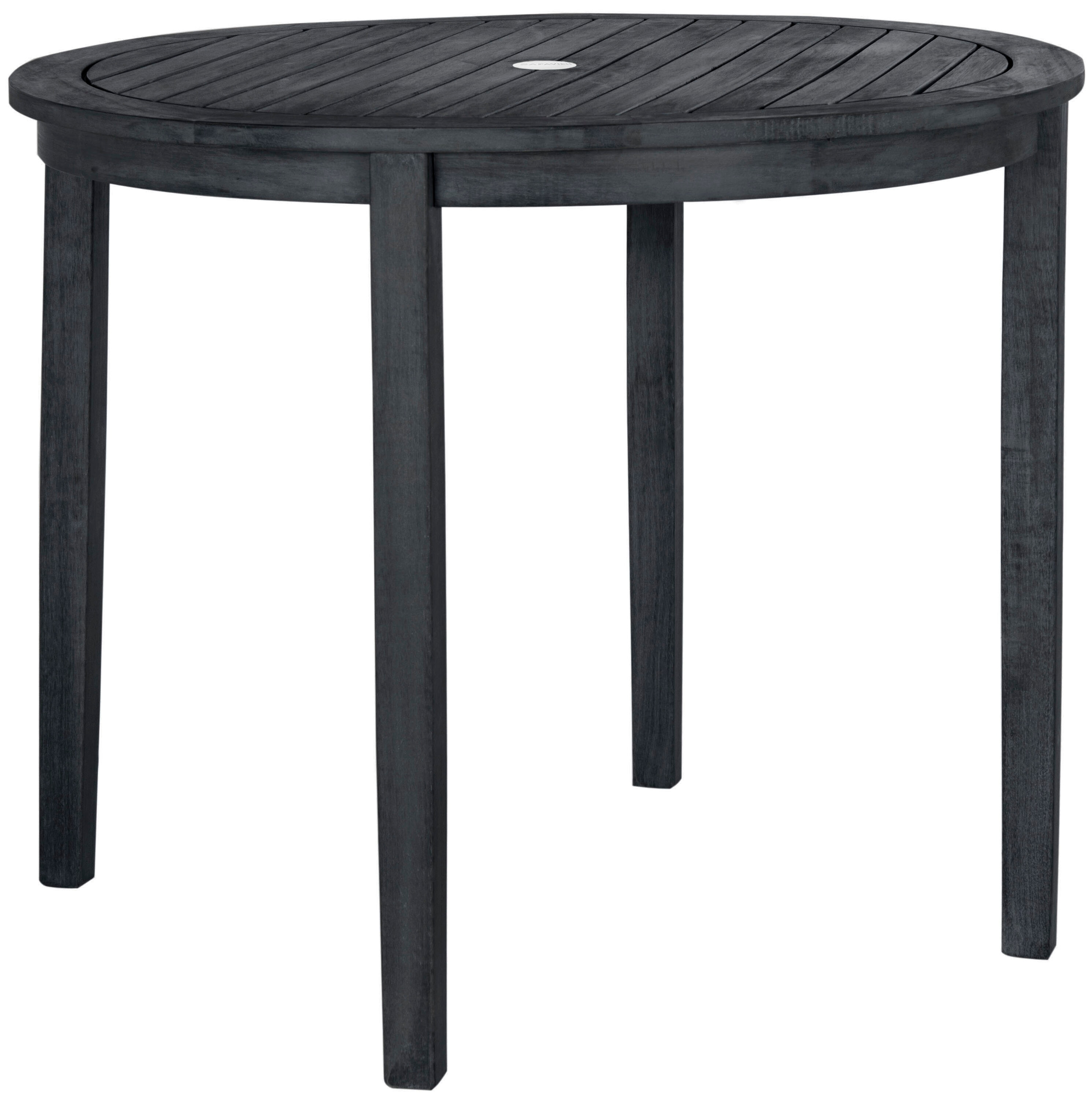 Safavieh PAT6706K Chino 5 -Piece Dark Slate Gray Patio Dining Set Wood Round Table with 4 Cushions Stationary Chairs