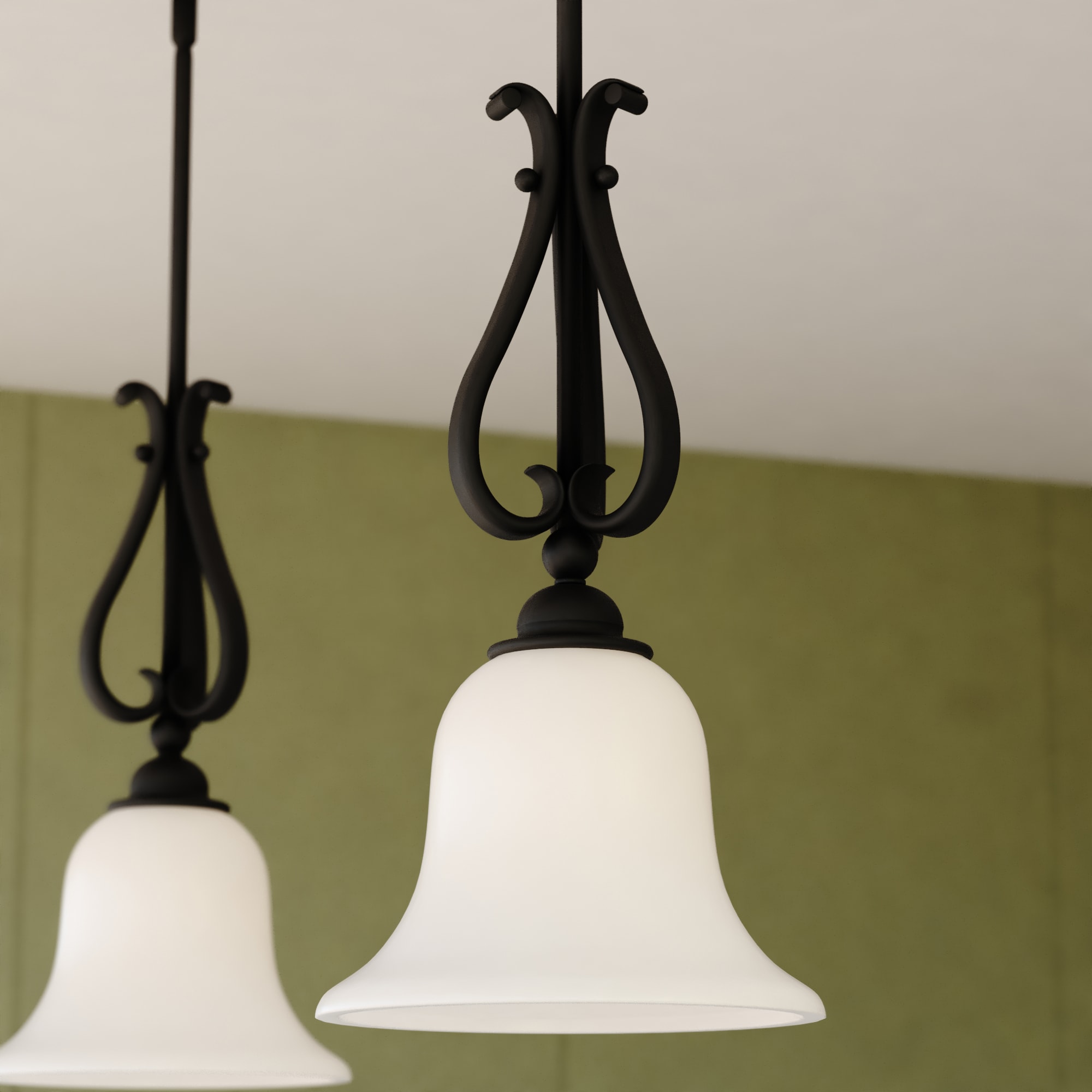 Cascadia P0381 Monrovia 1 -Light Oil Rubbed Bronze Traditional Etched glass Bell Mini Hanging Pendant light