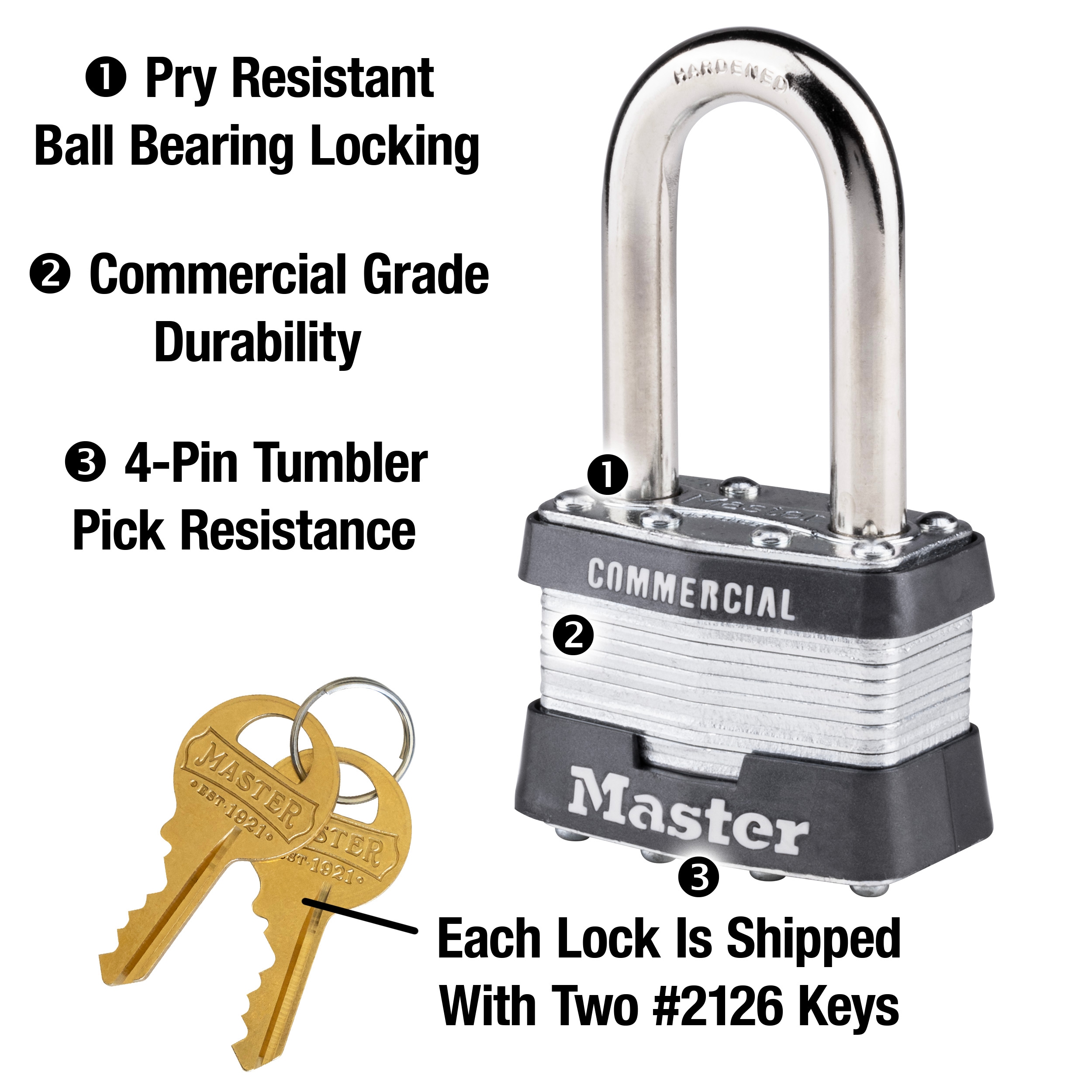 Master Lock Commercial Keyed Padlock, 1-9/16-in Wide x 1-1/2-in