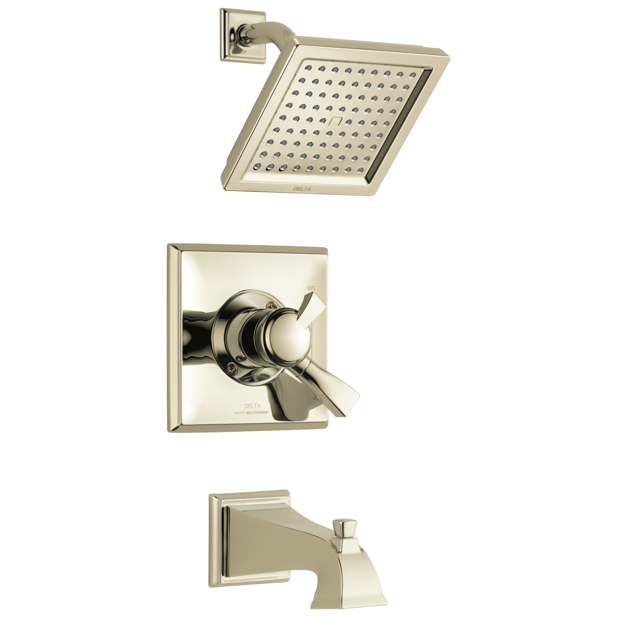 Delta T17451-PN Dryden Polished Nickel 2-handle Single function 6.5625-Inches Square Bathtub and shower Faucet