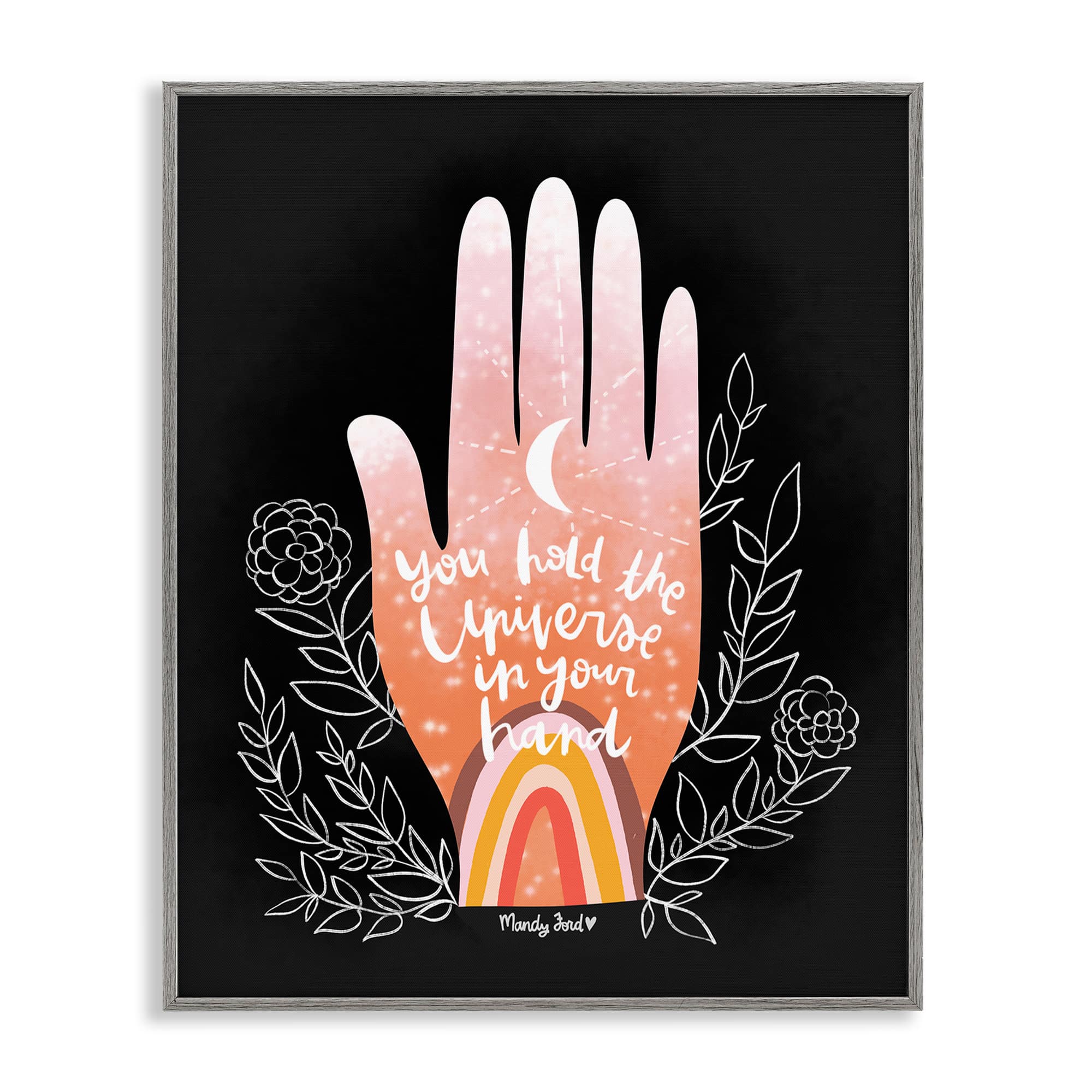 Stupell Industries BS-304-GFF-24X30 Universe In Your Hand Gray Framed Giclee Art By Mandy Ford Art + Illustration 24 x 30