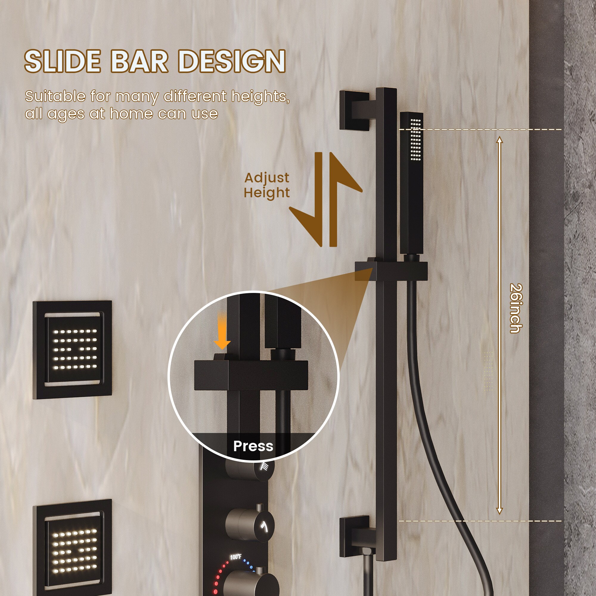 CASAINC CA-A4382-MB Showerhead-Bar-Panels - View #6