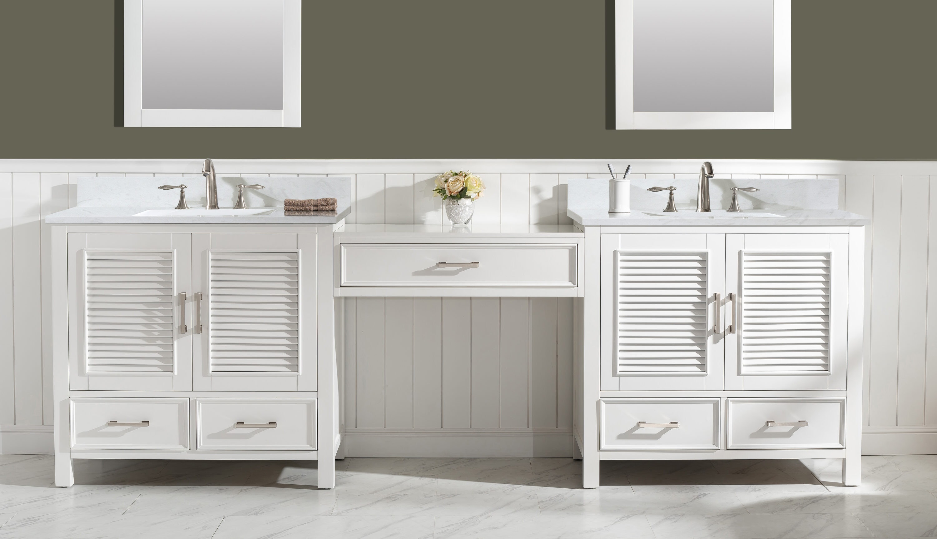 Design Element ES-102MC-WT Estate 102-in White Undermount Double Sink Bathroom Vanity with White Quartz Top