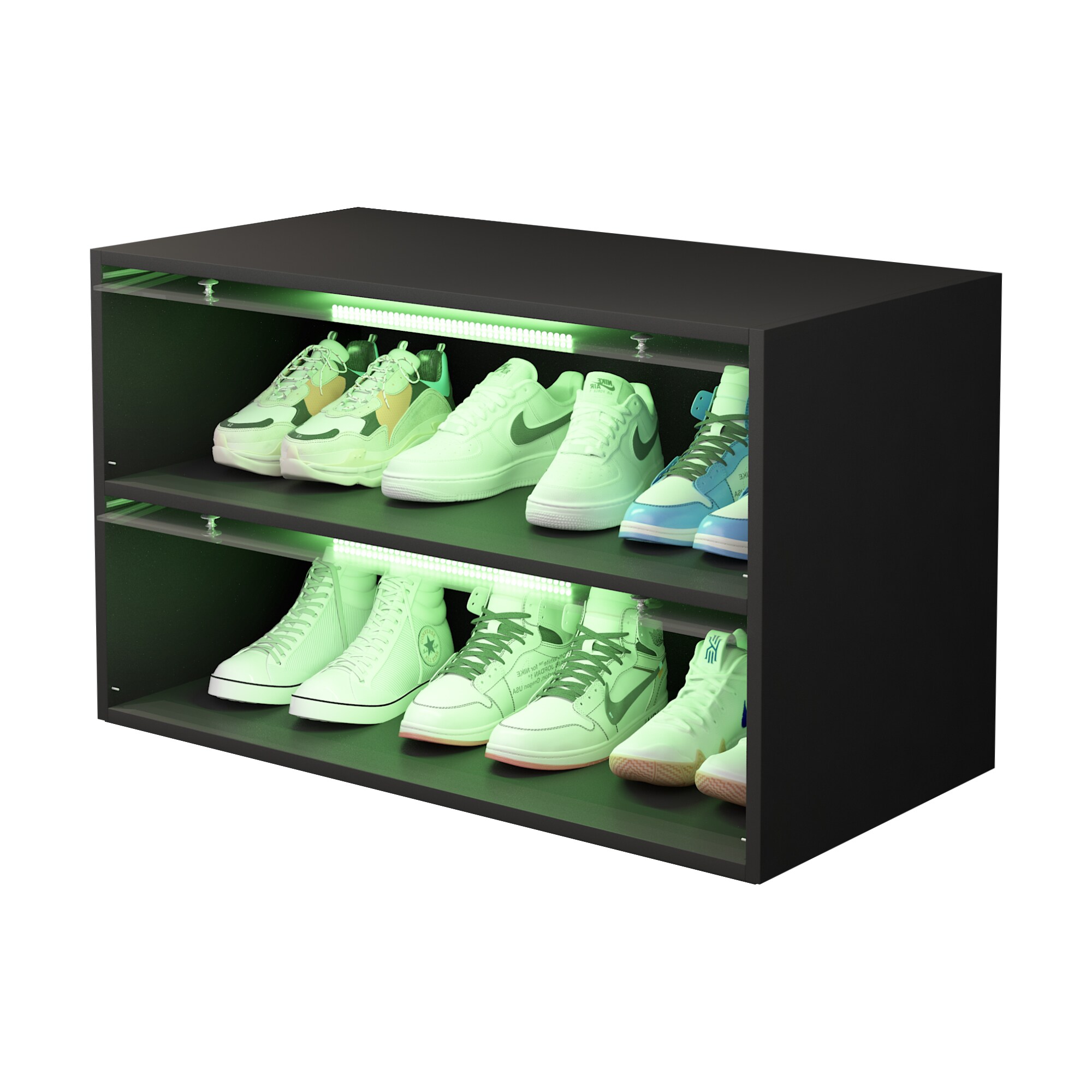 Shoe Storage Box, Wooden Stackable Shoe Storage Box with Sliding Glass  Door, Shoe Organizer Storage Box with RGB Led Light for Up To 6 Pairs of  Shoes, Shoe Storage Bin for Display