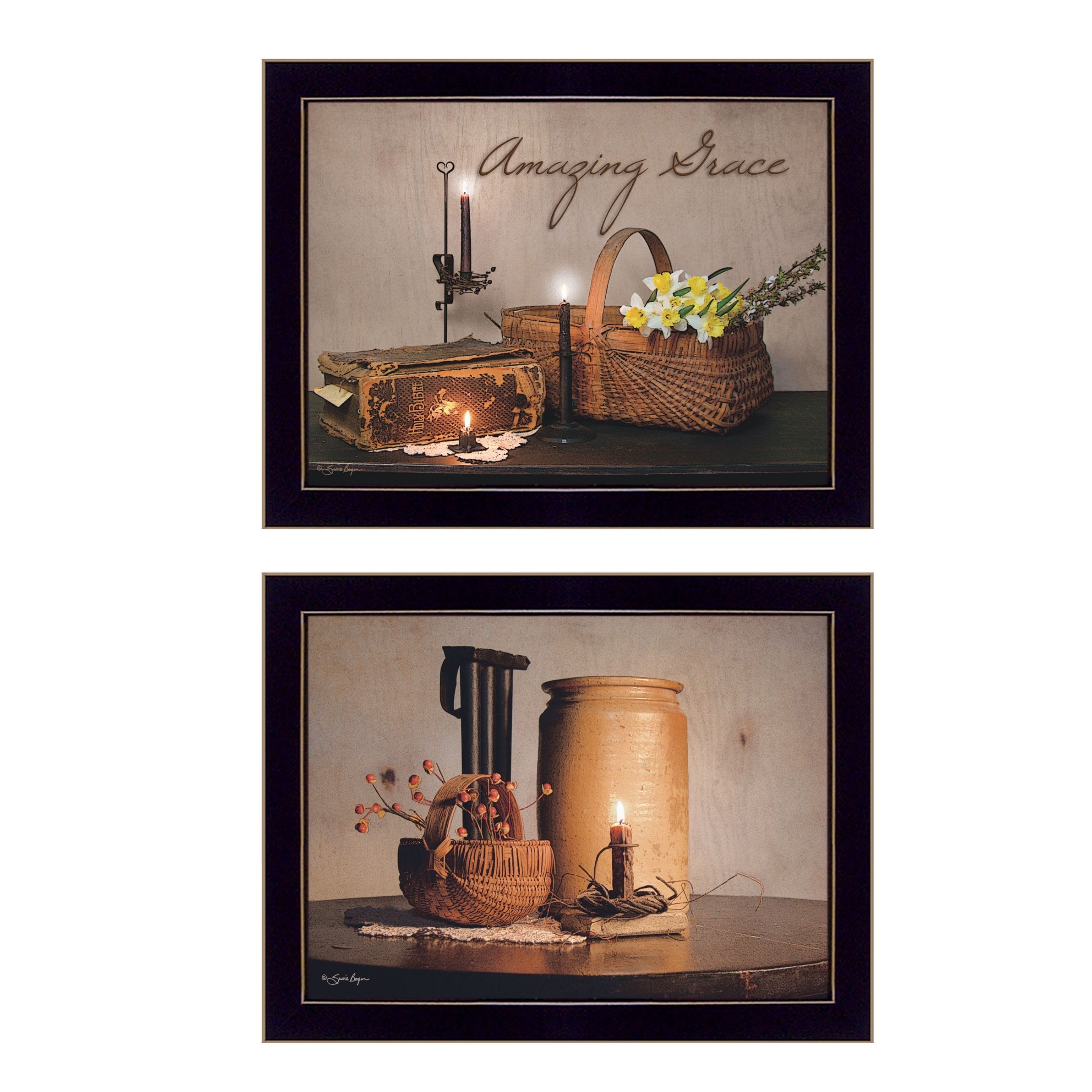 Vynxaria LESX0349-DJWA-GH0092 2Piece Vignette By Susan Boyer Printed Wall Art Ready To Hang Framed Poster Black FrameAmazing Grace Collection