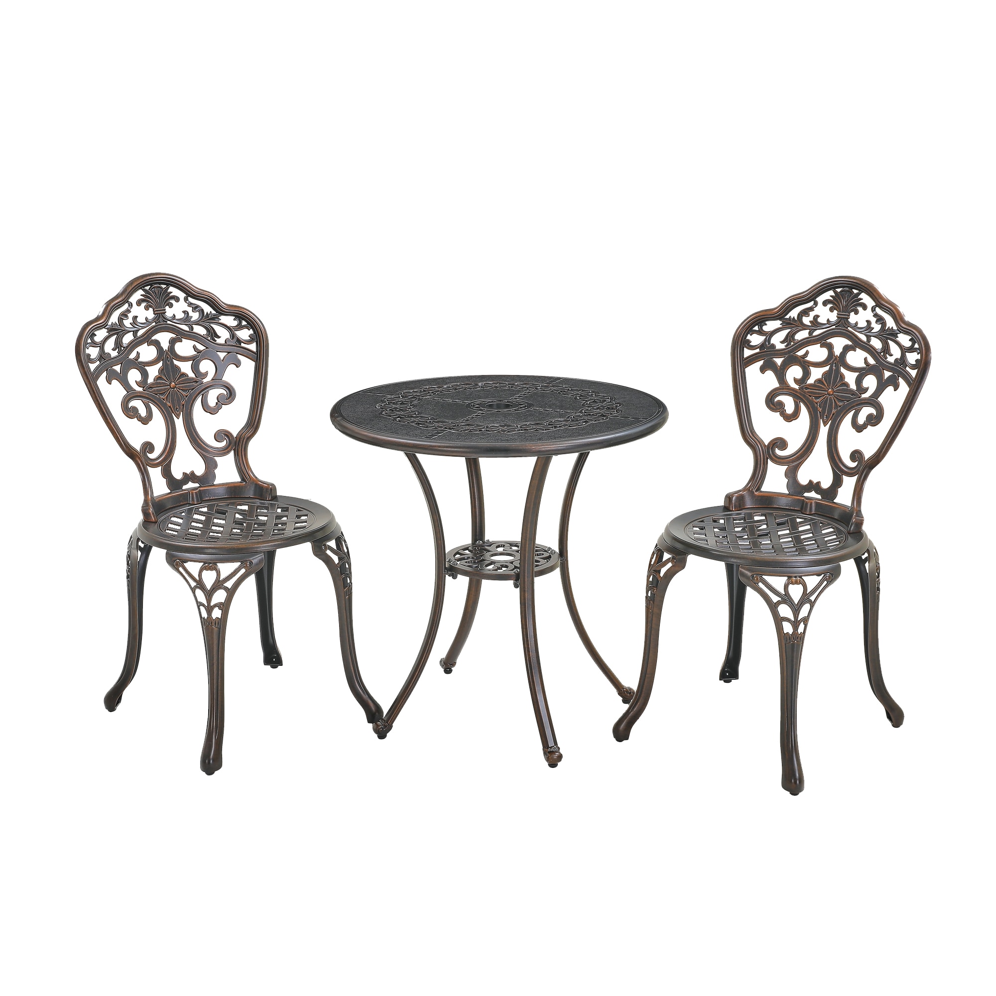 Mondawe MO6026CT-BR 3 -Piece Bronze Bistro Patio Dining Set Aluminum Round Table with 2 Stackable Stationary Chairs