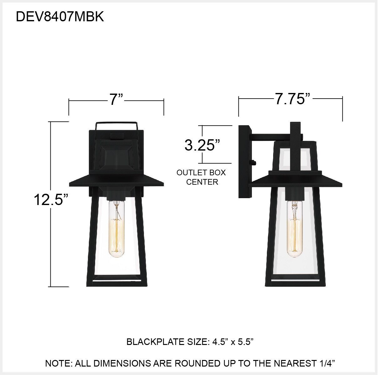Devonport Matte Black Steel Outdoor Wall Lantern with Clear Glass