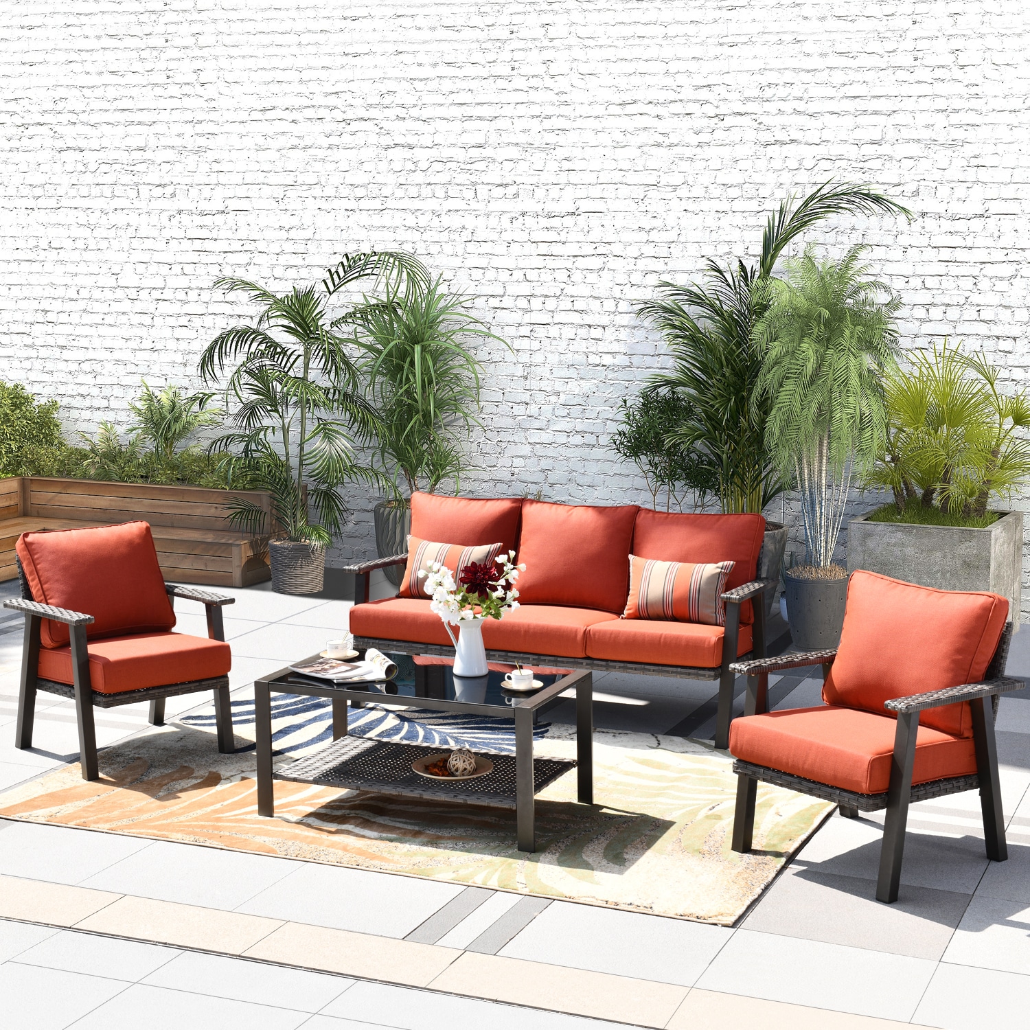 XIZZI Taurus Rattan Outdoor Sectional with Orange Cushion(S) and 