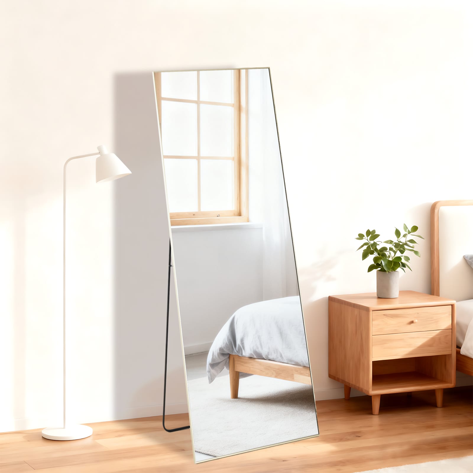 OOU 56 x 15 Inch Rectangle Full Length Mirror Aluminum Frame Wall Mounted or Freestanding Shatterproof HD Reflection Gold