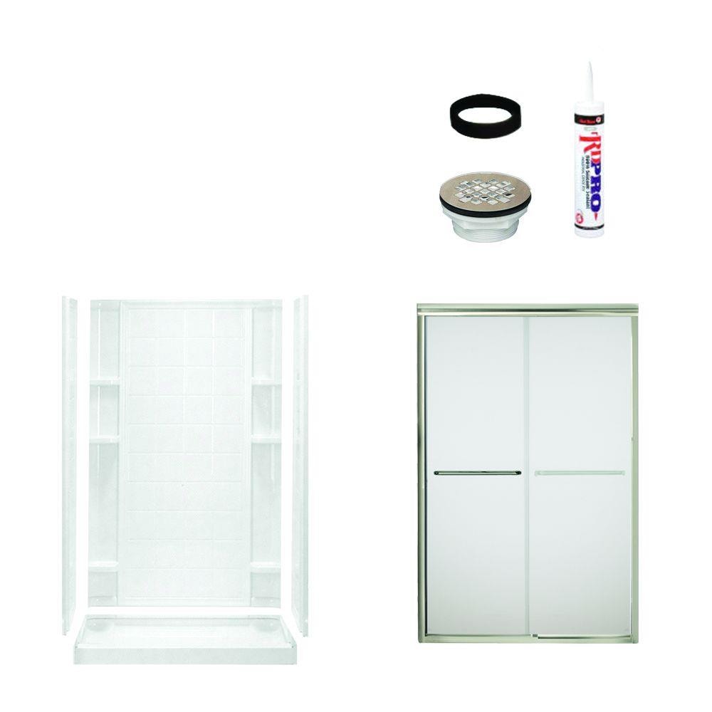 Ensemble White 5-Piece 34-in x 48-in x 76-in Alcove Shower Kit (Center Drain) Drain Included | - Sterling 7212-5475NF