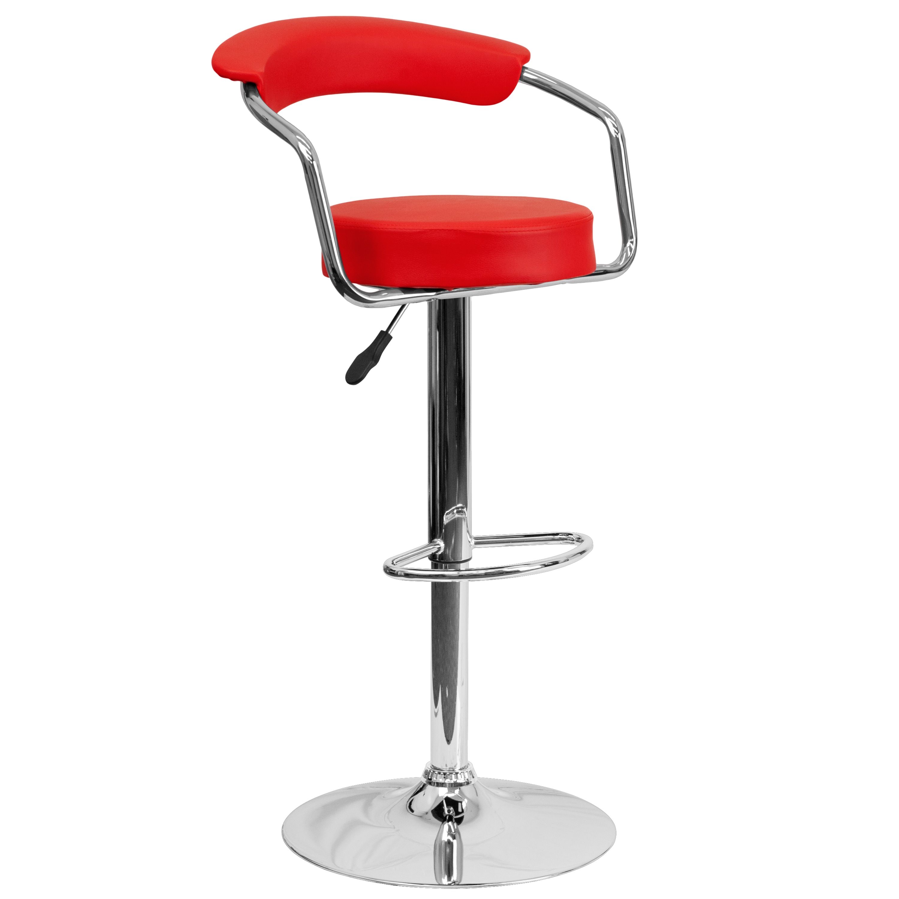 Flash Furniture 847254047975 Red 24.5-in H Adjustable Height Counter height Round seat Upholstered Swivel Metal Bar Stool with Arms and Back