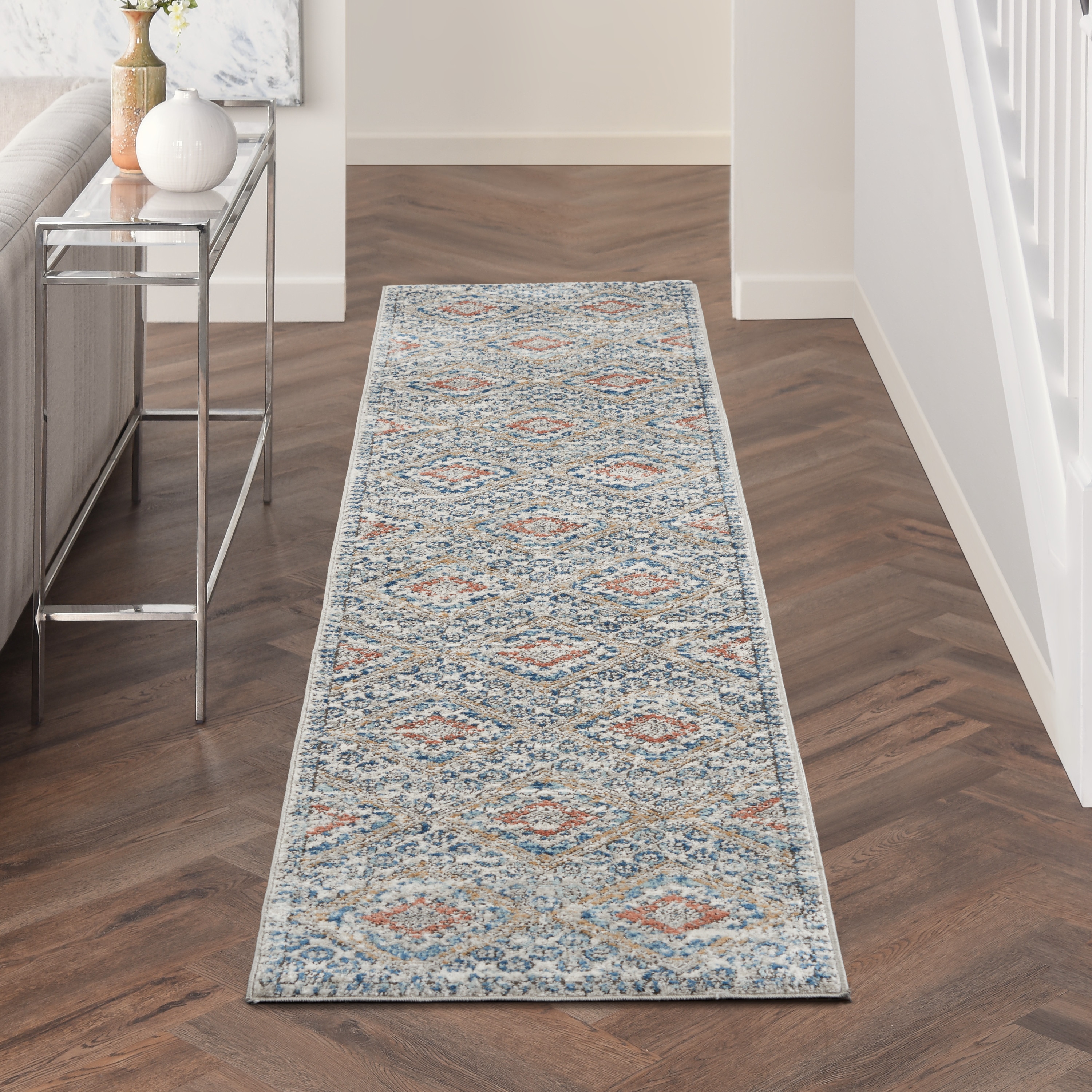 Nourison 099446826336 Concerto 2 x 10 (ft) Loomed Polypropylene Blue/Ivory Rectangular Indoor Tribal Runner rug